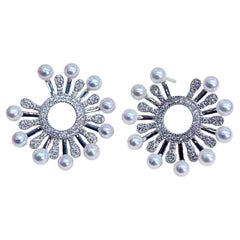 【Sculpted Geometry】Sunburst Aurora Baby Akoya Pearl 
Diamond Statement Earrings