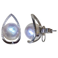 【Sculptured Geometry】Teardrop Halo Aurora South Sea Pearl Evening Earrings