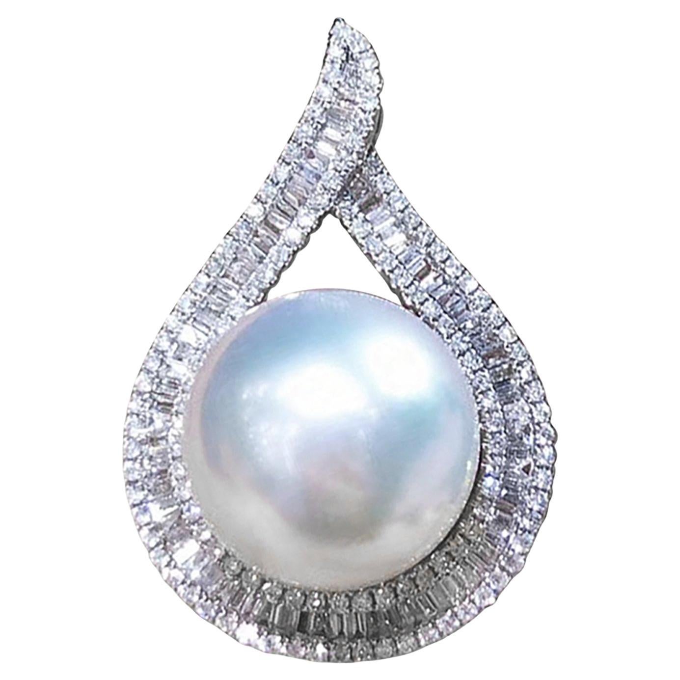 【Geometria scolpita】Ciondolo con perla Aurora dei mari del sud e diamante Deco