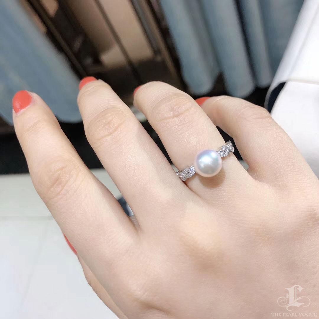 Geometria scolpita】 Set di anelli con perle Akoya e diamanti trasformabili in vendita 6