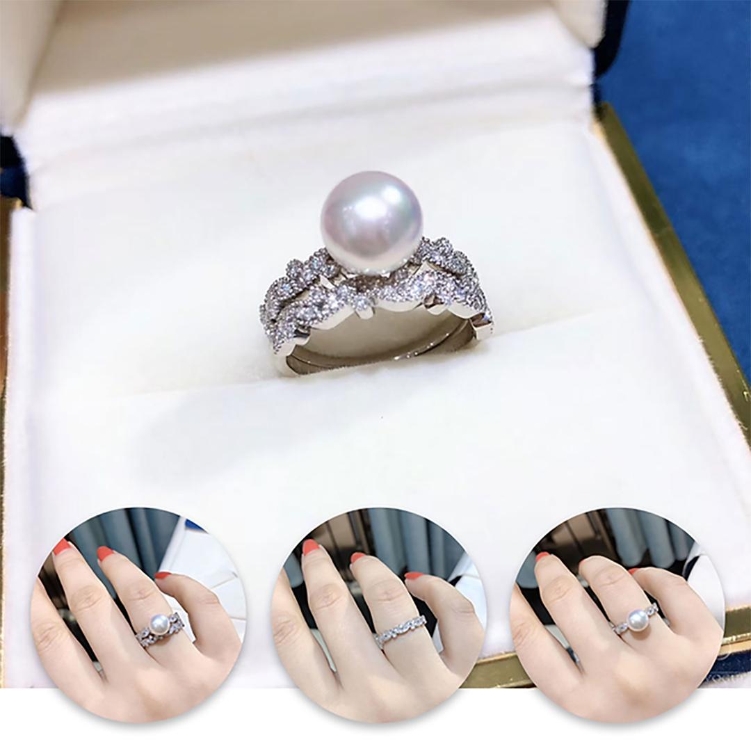 Grezzo Geometria scolpita】 Set di anelli con perle Akoya e diamanti trasformabili in vendita