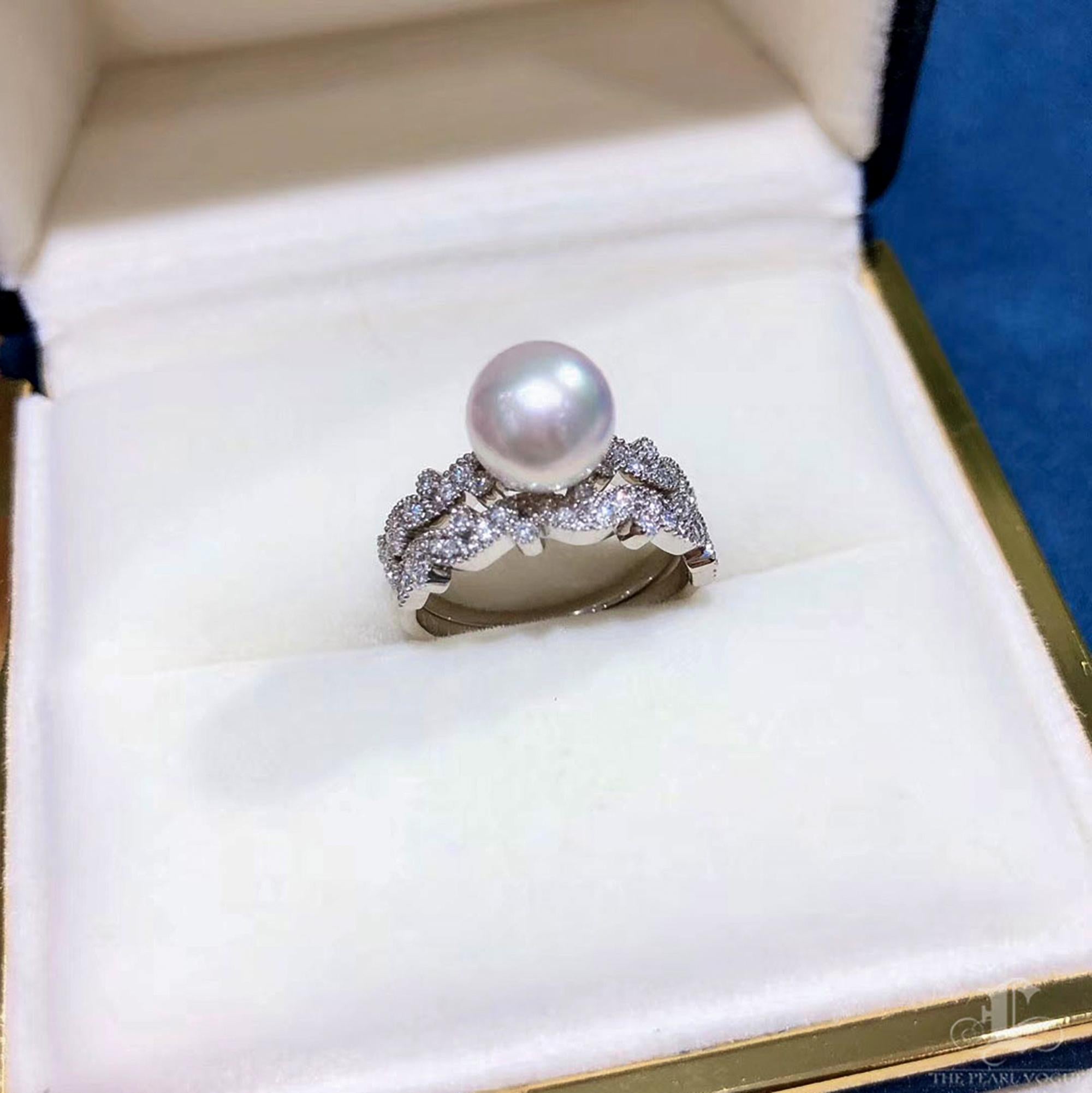 Geometria scolpita】 Set di anelli con perle Akoya e diamanti trasformabili In condizioni Nuovo in vendita a New York, NY