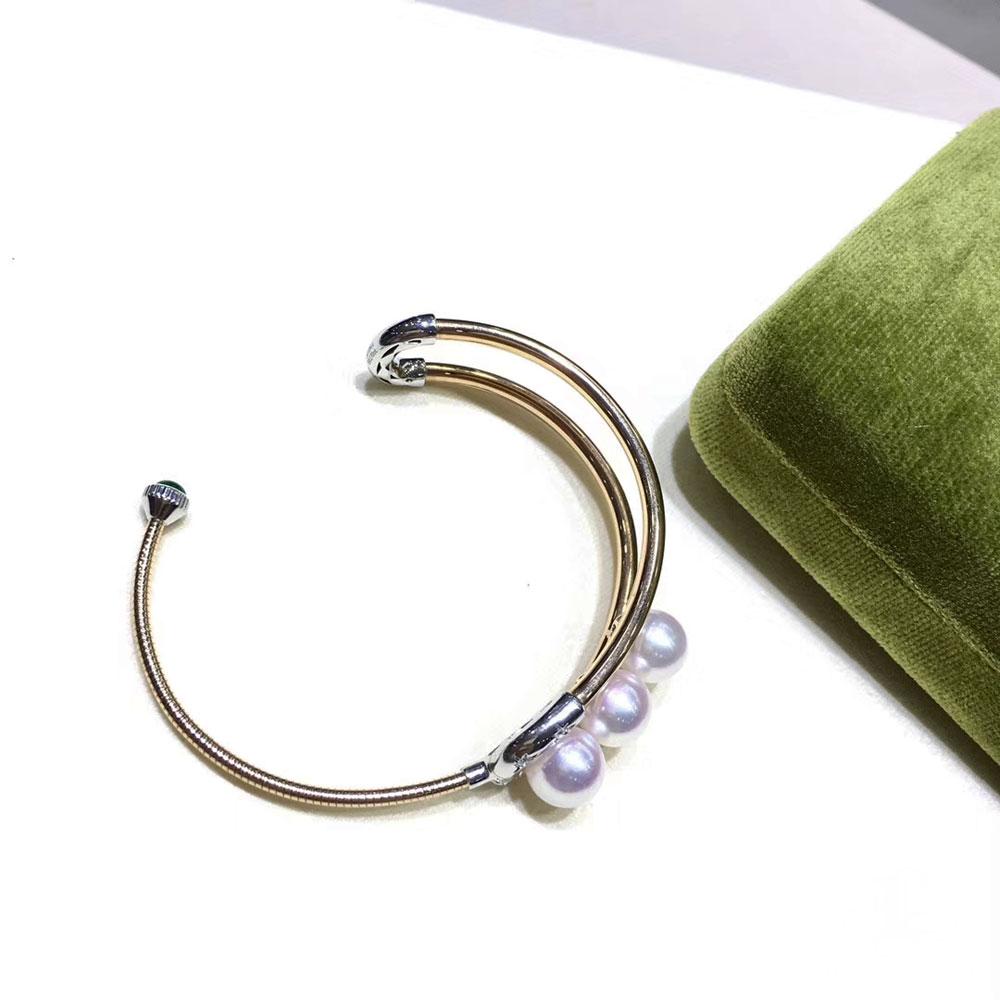 【Geometría Esculpida】Perla Akoya Triple Pulsera de Diamantes Ajustable en venta 5
