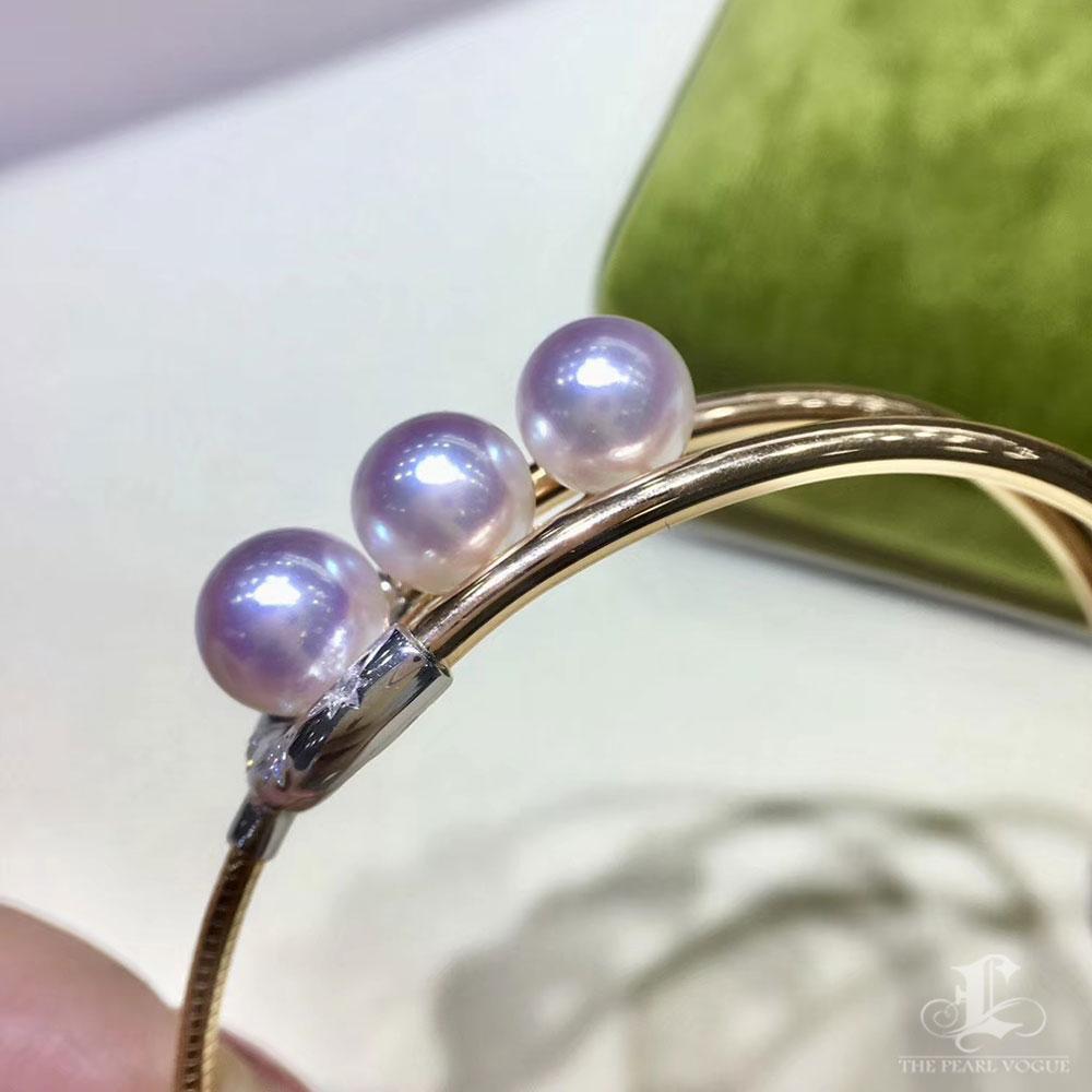 【Geometría Esculpida】Perla Akoya Triple Pulsera de Diamantes Ajustable en venta 1