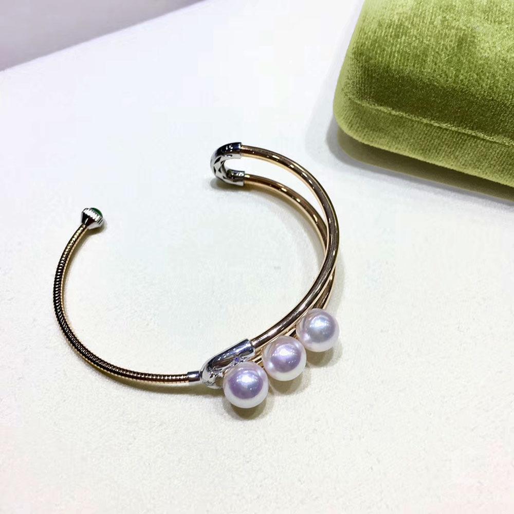 【Geometría Esculpida】Perla Akoya Triple Pulsera de Diamantes Ajustable en venta 4