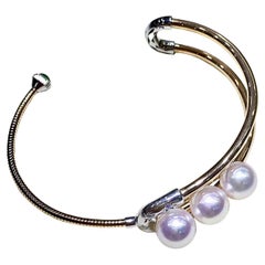 【Sculptured Geometry】Triple Akoya Pearl Adjustable Diamond Bracelet