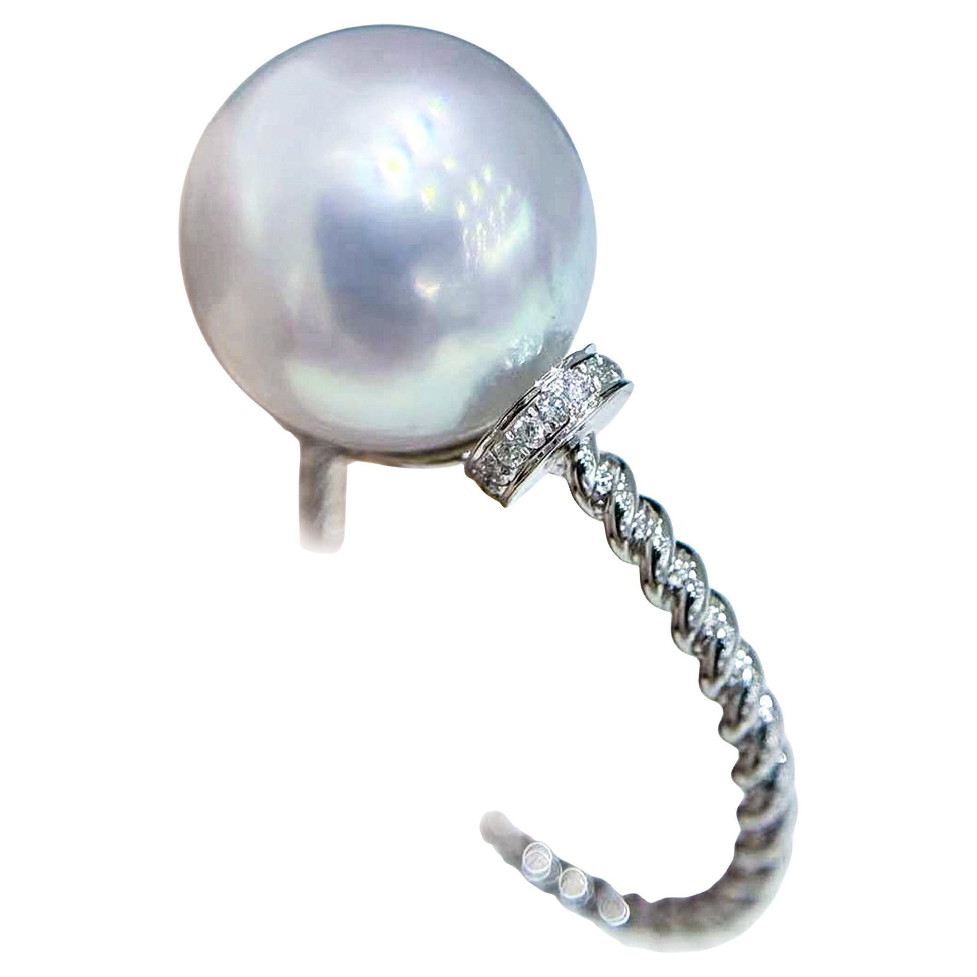 【Sculpt Geometry】Twist-Band Aurora South Sea Pearl Diamond Cocktail Ring