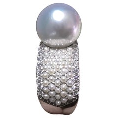 【Geometria scolpita】Anello con diamante e perla bianca dei mari del sud