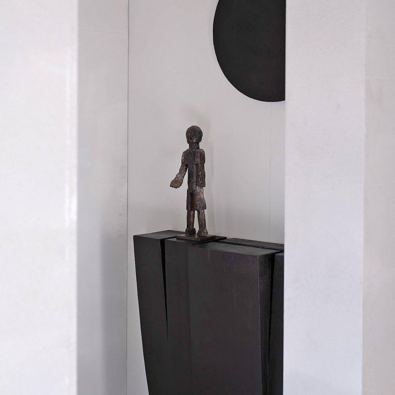 Hallway console table, signed by Arno Declercq
Measures:
90 cm L x 25 cm W x 90 cm H
35.5” L x 9.8” W x 35.5” H
Material: Iroko wood
Signed by Arno Declercq

Iroko wood and oak grey stone by Van Den Weghe
Different stones