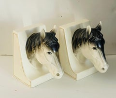 Sculpted Hirse Heads Bookends Japanese Ceramic