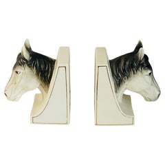 Sculpted Hirse Heads Bookends Japanese Ceramic