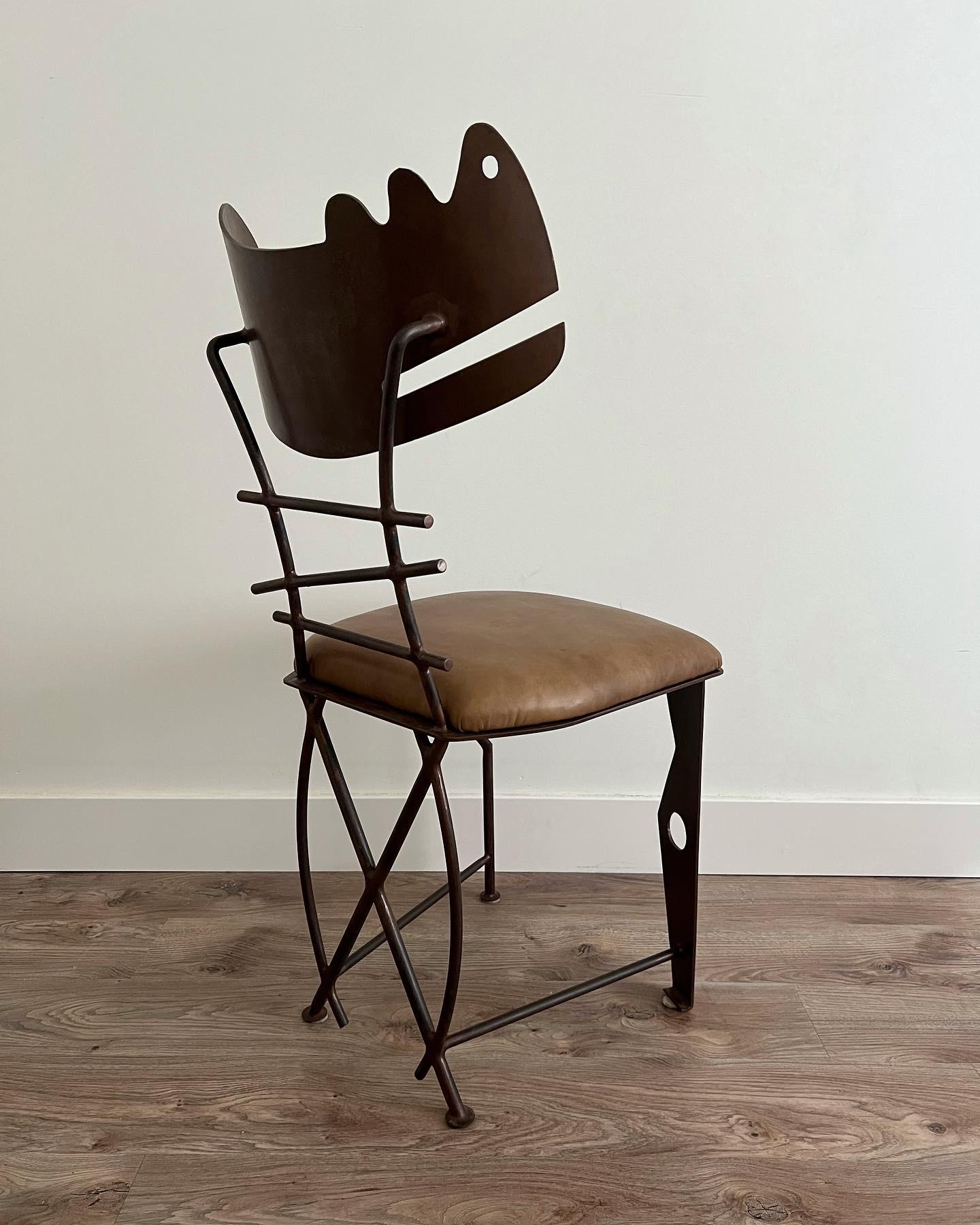 Post-Modern Gregory Hawthorne Sculpted Iron Modernist Chair For Sale