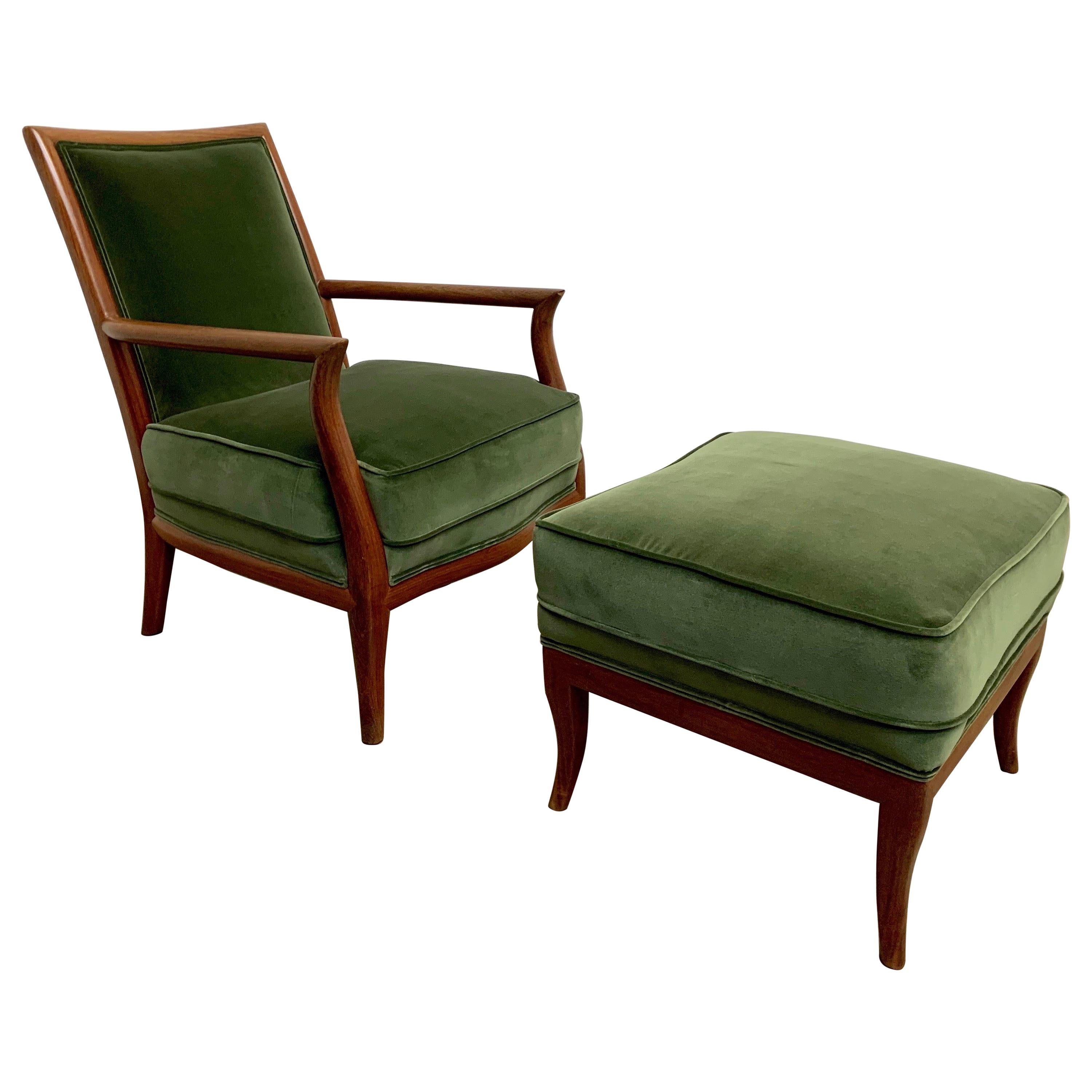 Sculpted Italian Style Lounge Chair and Ottoman