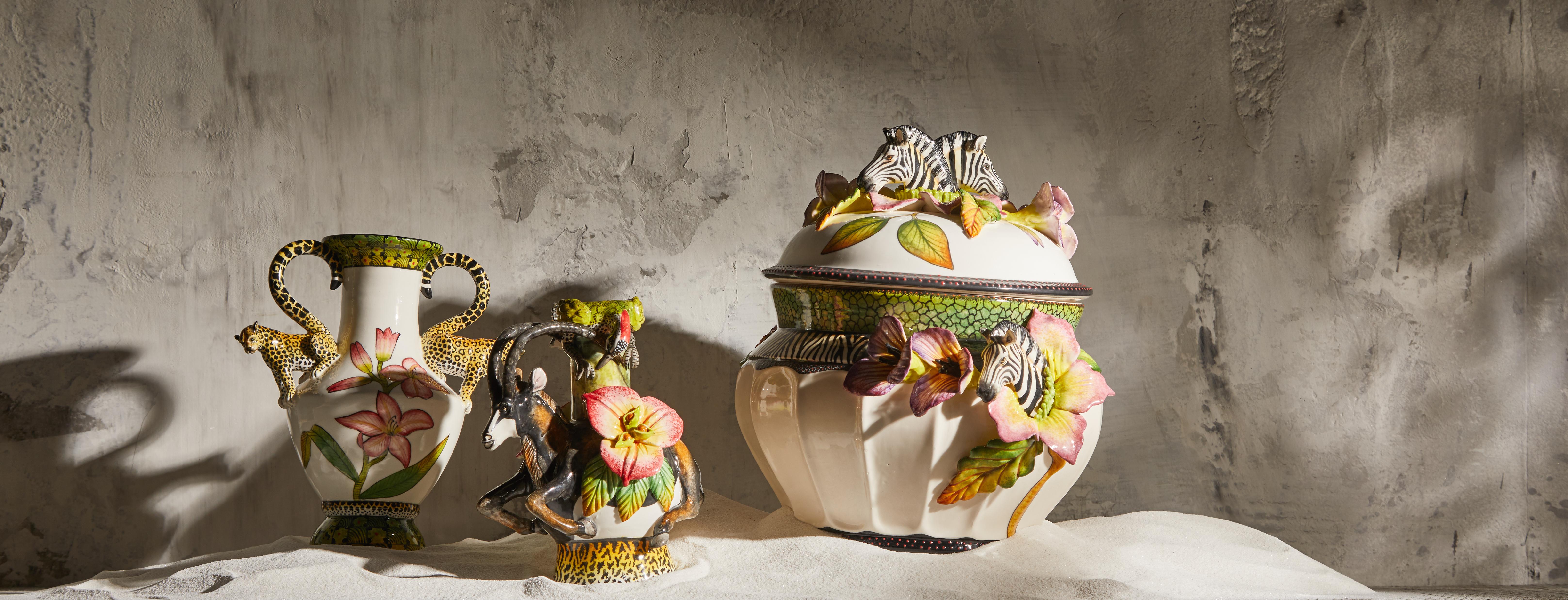South African Sculpted Leopard Vase For Sale