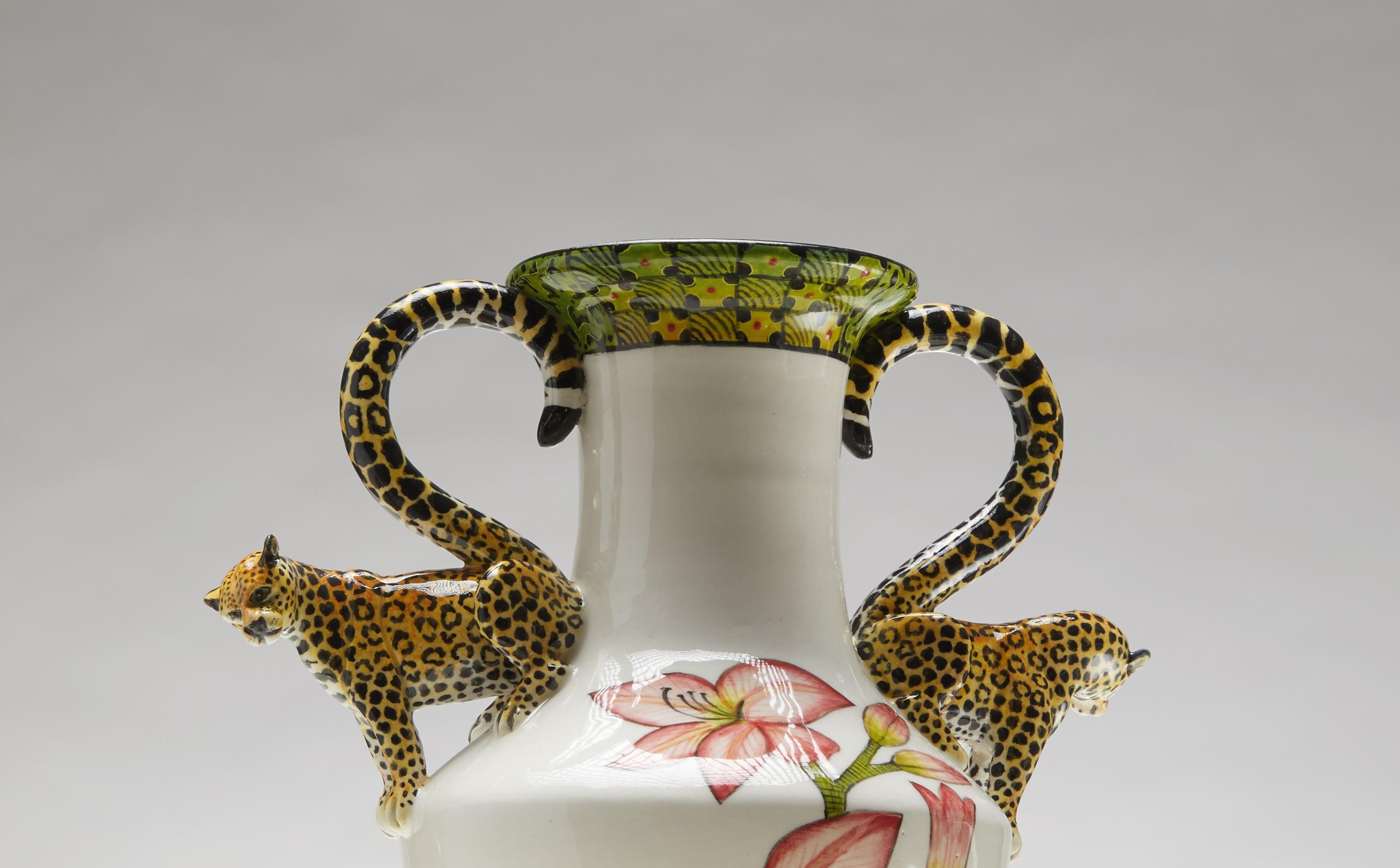 Hand-Crafted Sculpted Leopard Vase For Sale