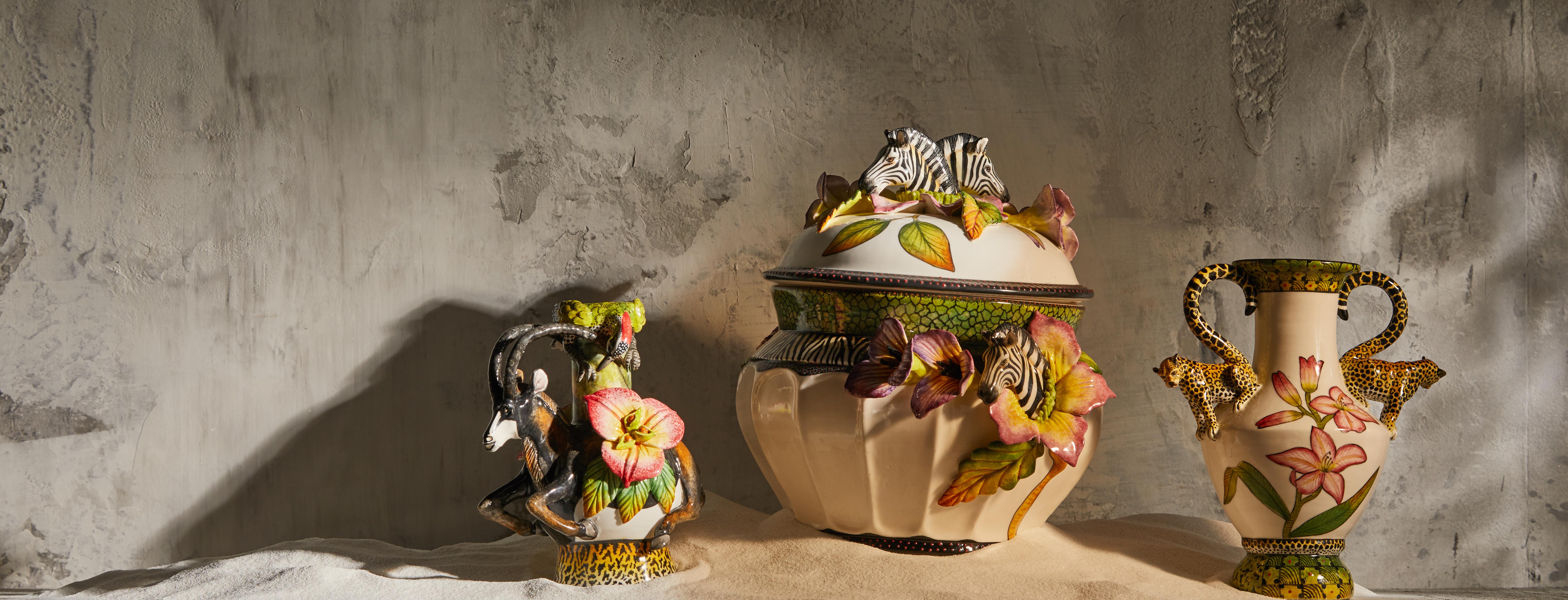 Ceramic Sculpted Leopard Vase For Sale