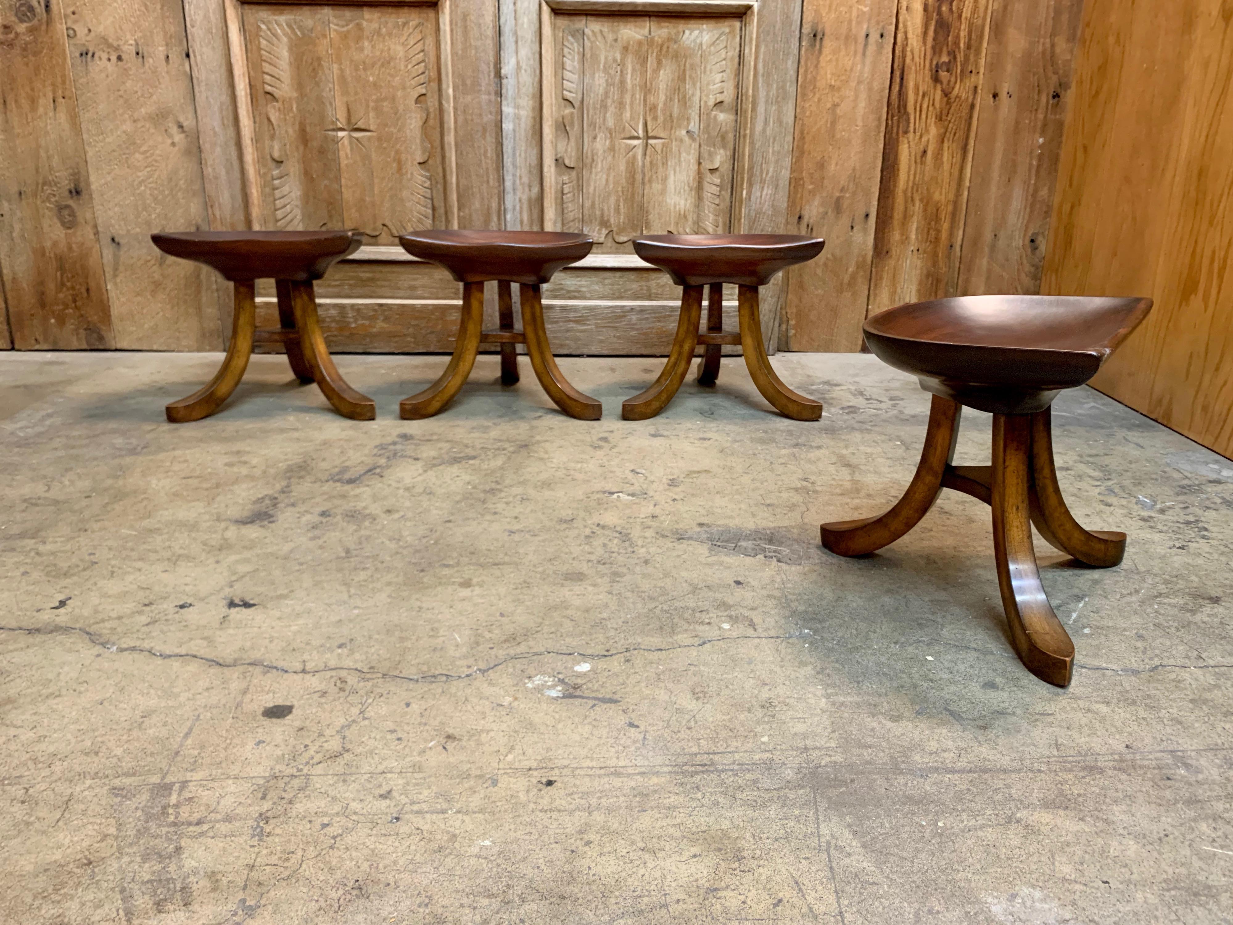 Sculpted Mahogany Tripod Stools after Adolf Loos, Set of Four 12