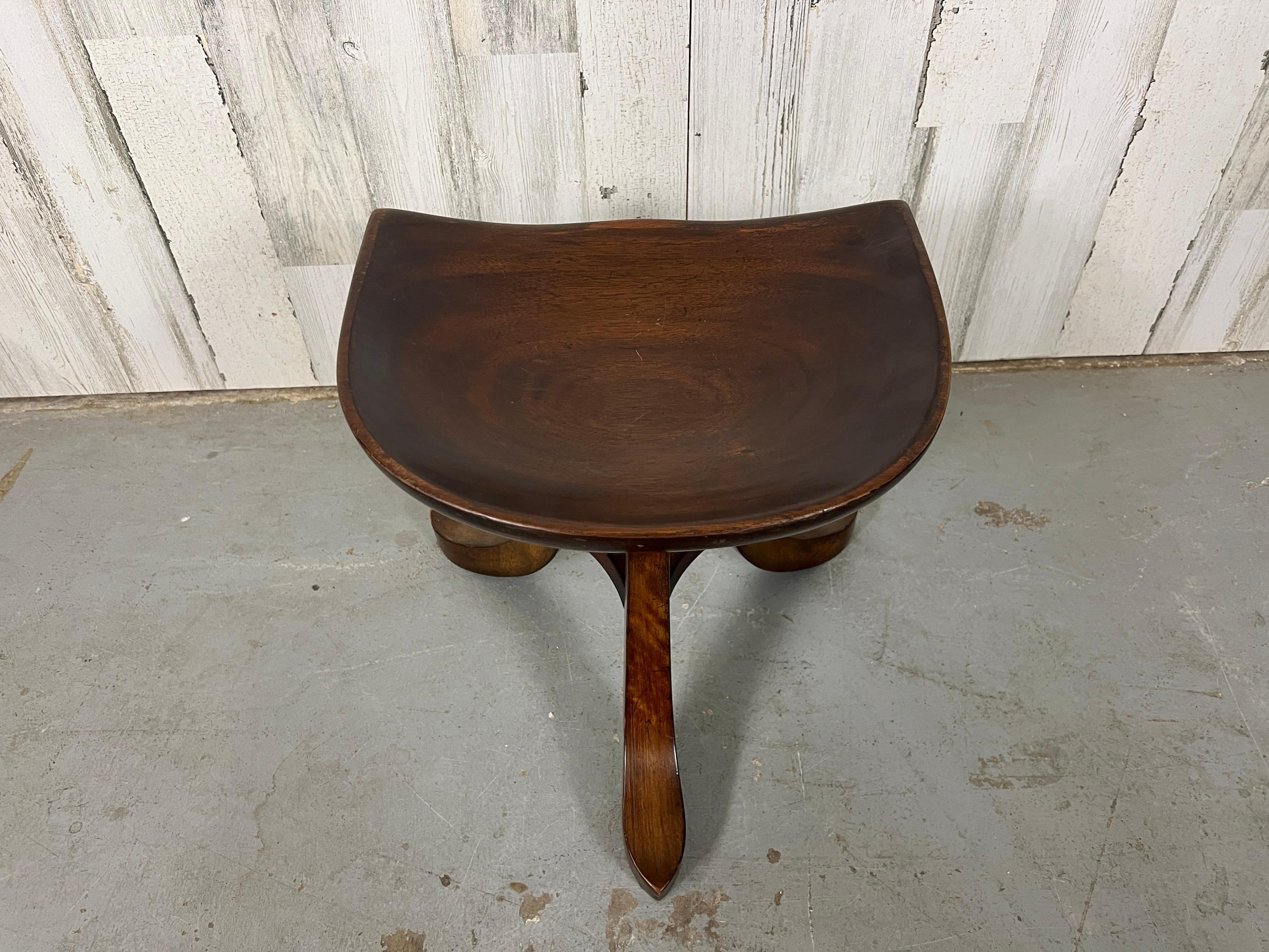 Sculpted Mahogany Tripod Theben Stool after Adolf Loos For Sale 7