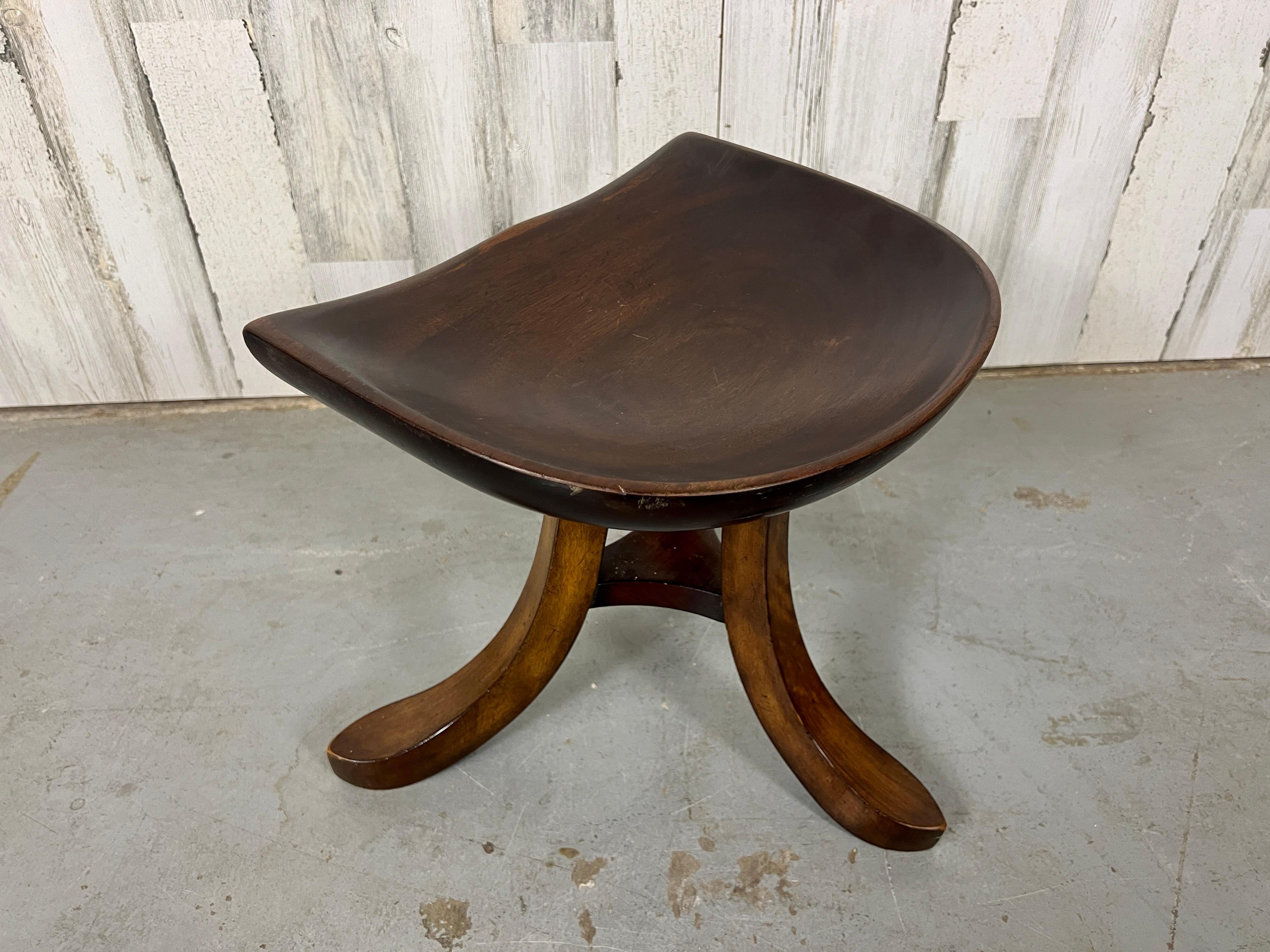 Sculpted Mahogany Tripod Theben Stool after Adolf Loos For Sale 8