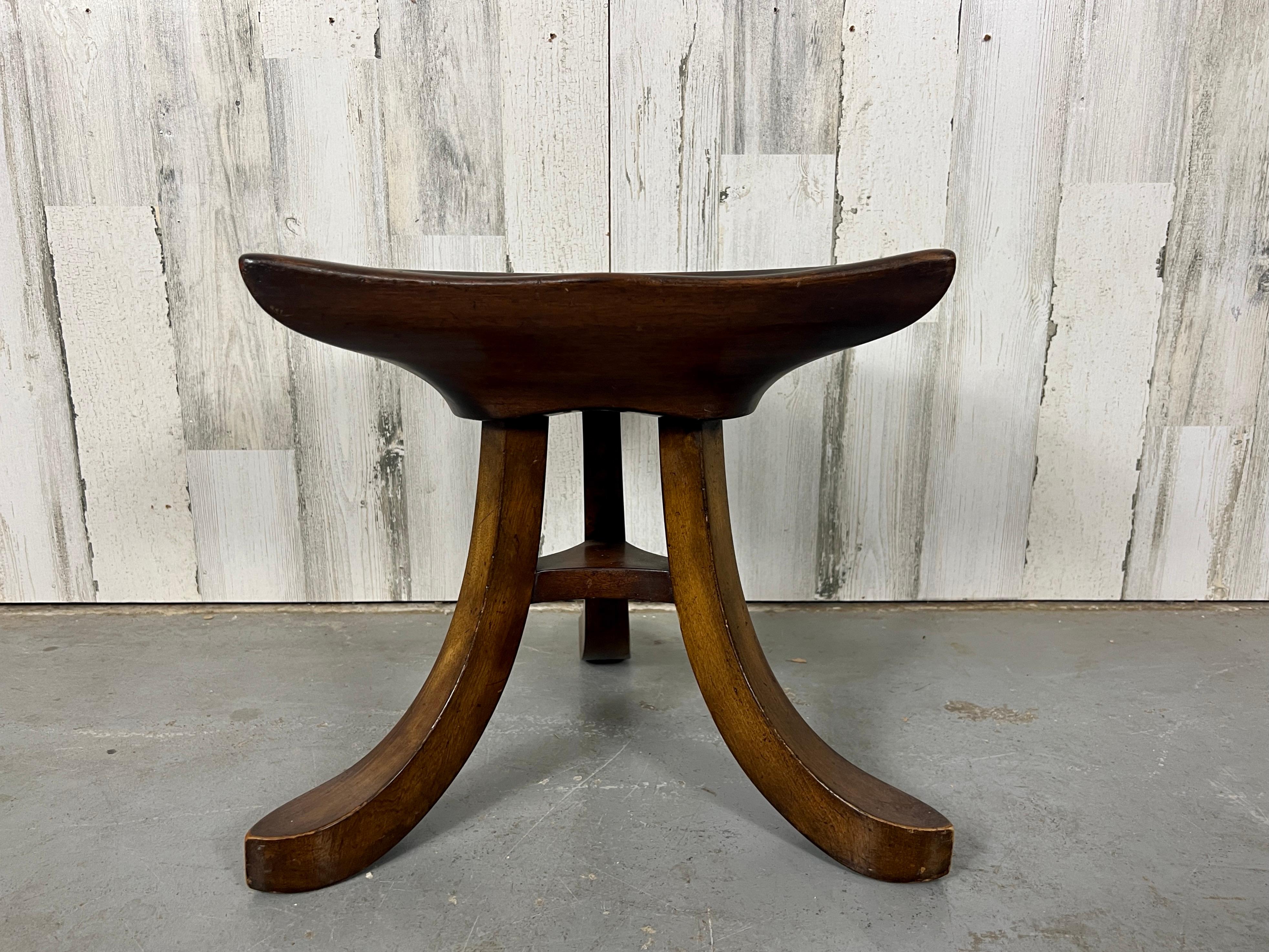 Sculpted Mahogany Tripod Theben Stool after Adolf Loos In Good Condition For Sale In Denton, TX