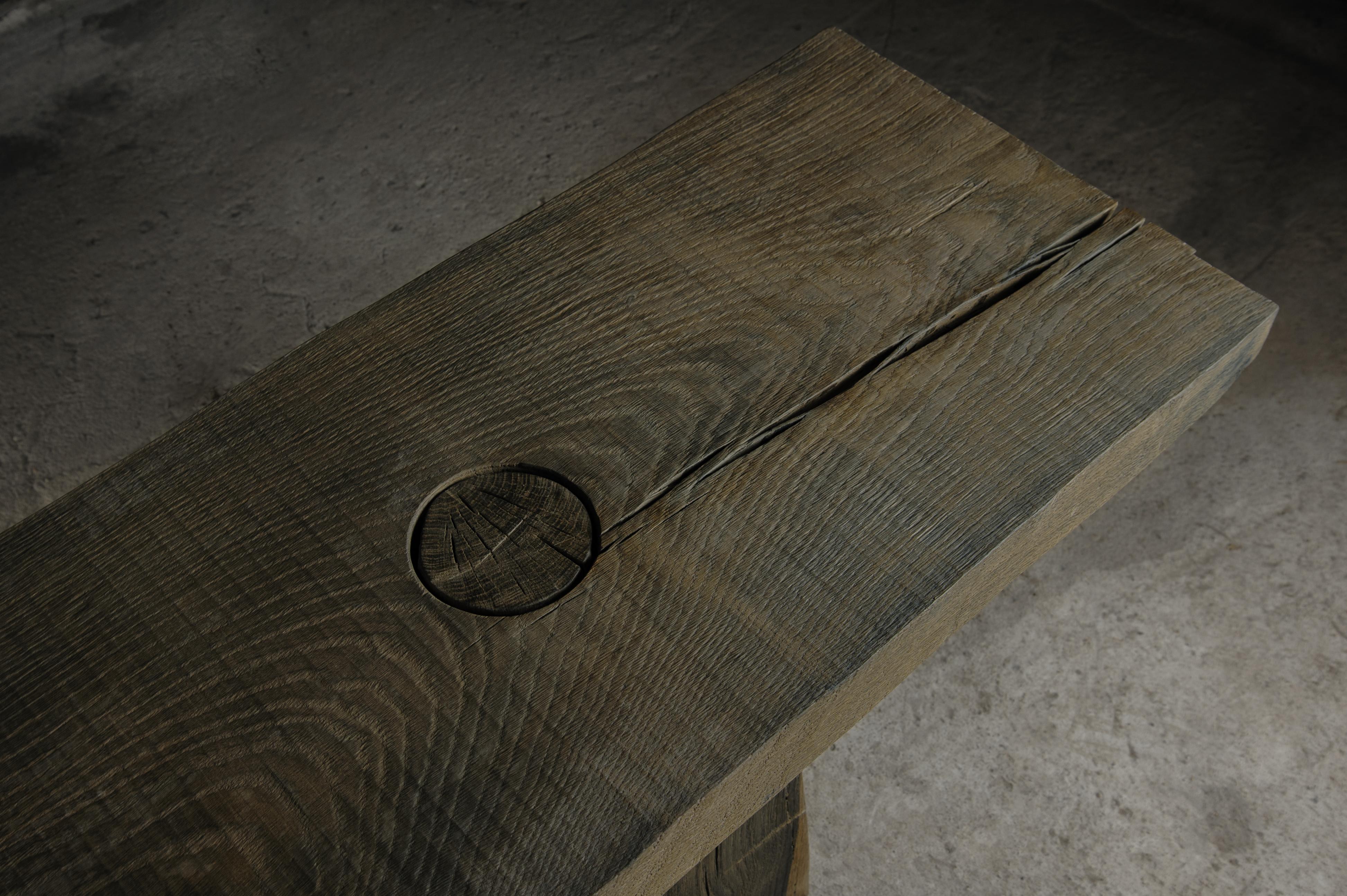 Sculpted Massive Bench N3 by Denis Milovanov, Solid Oak, Grey For Sale 4