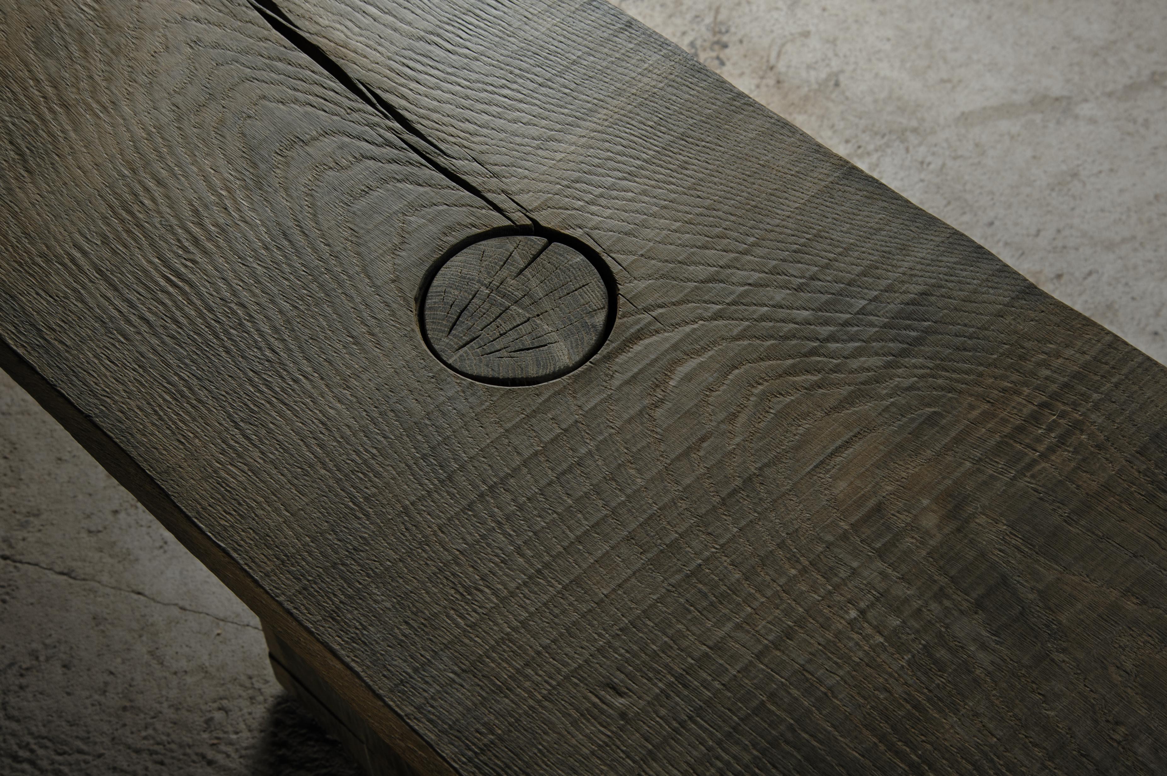 Sculpted Massive Bench N3 by Denis Milovanov, Solid Oak, Grey For Sale 6