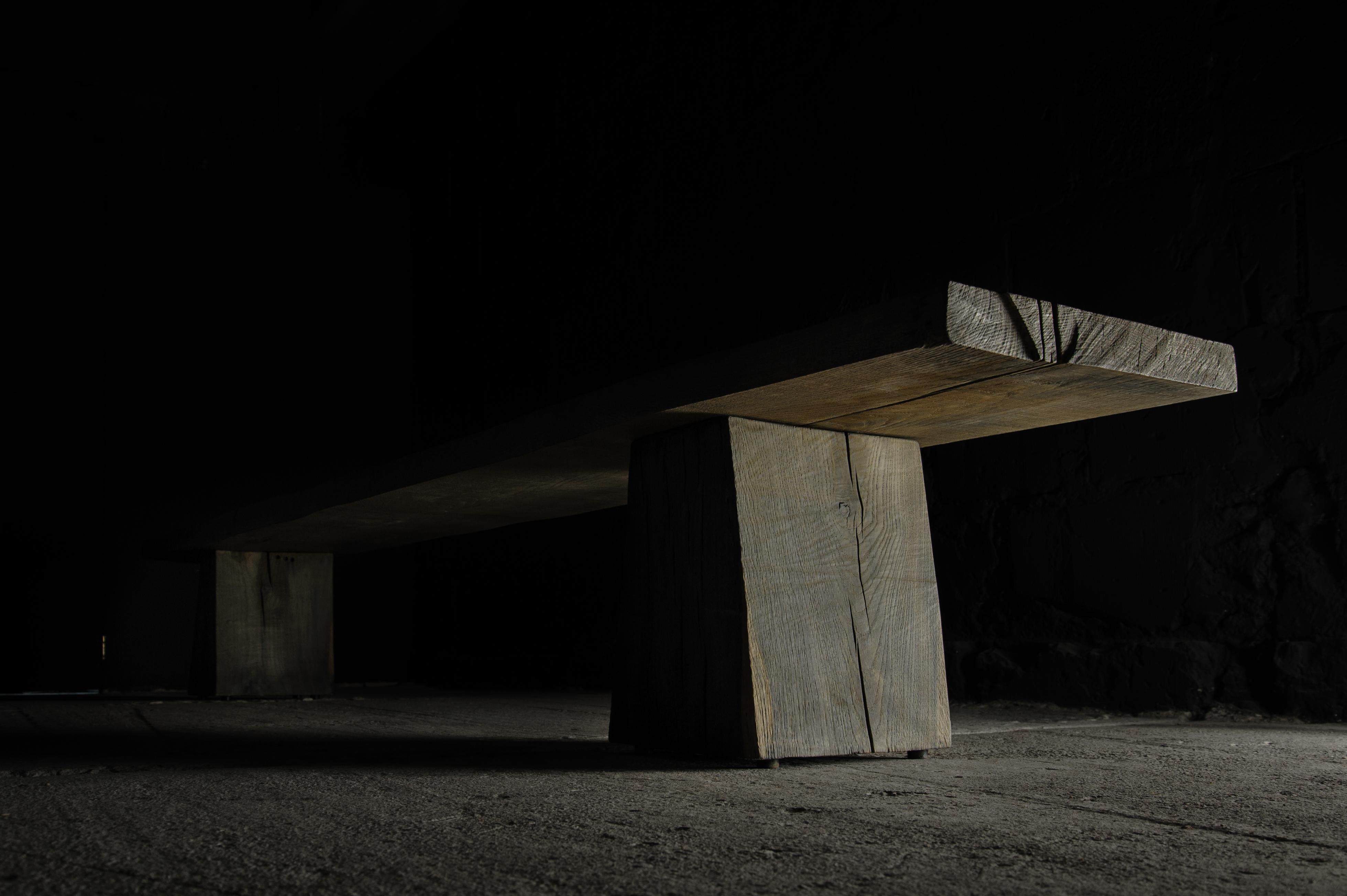 Sculpted Massive Bench N3 by Denis Milovanov, Solid Oak, Grey For Sale 7