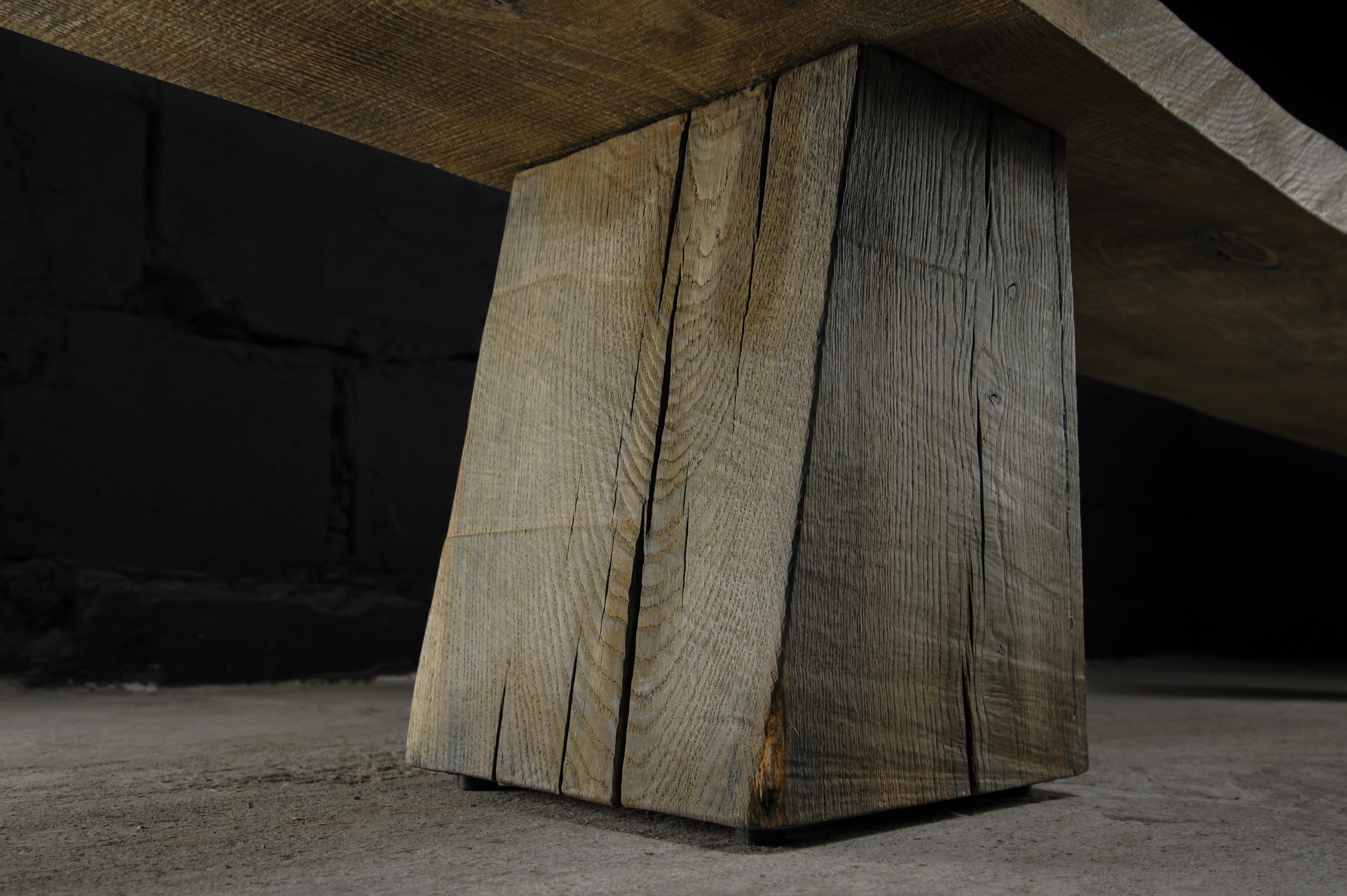 Russian Sculpted Massive Bench N3 by Denis Milovanov, Solid Oak, Grey For Sale