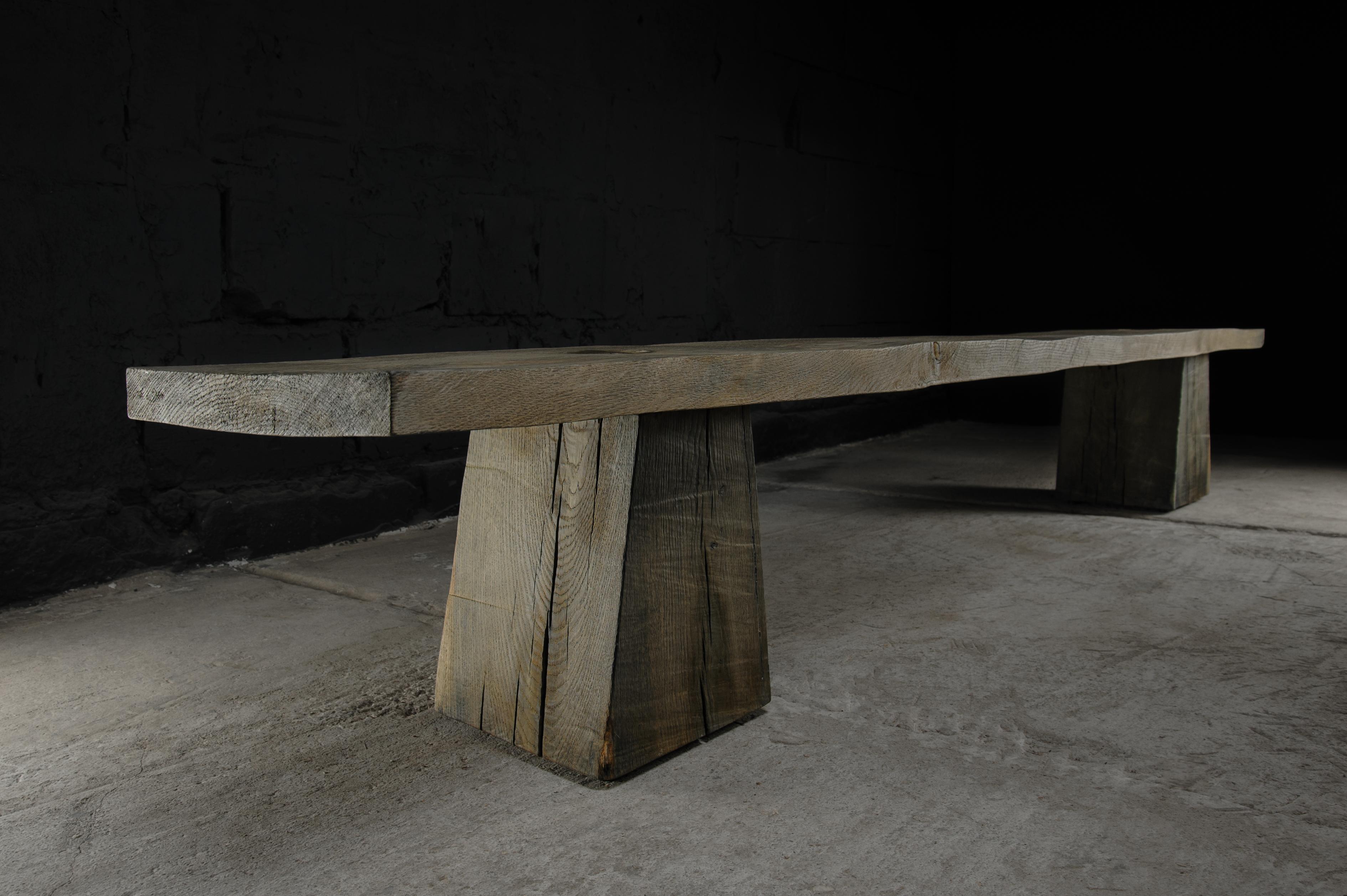 Sculpted Massive Bench N3 by Denis Milovanov, Solid Oak, Grey In New Condition For Sale In Paris, IDF