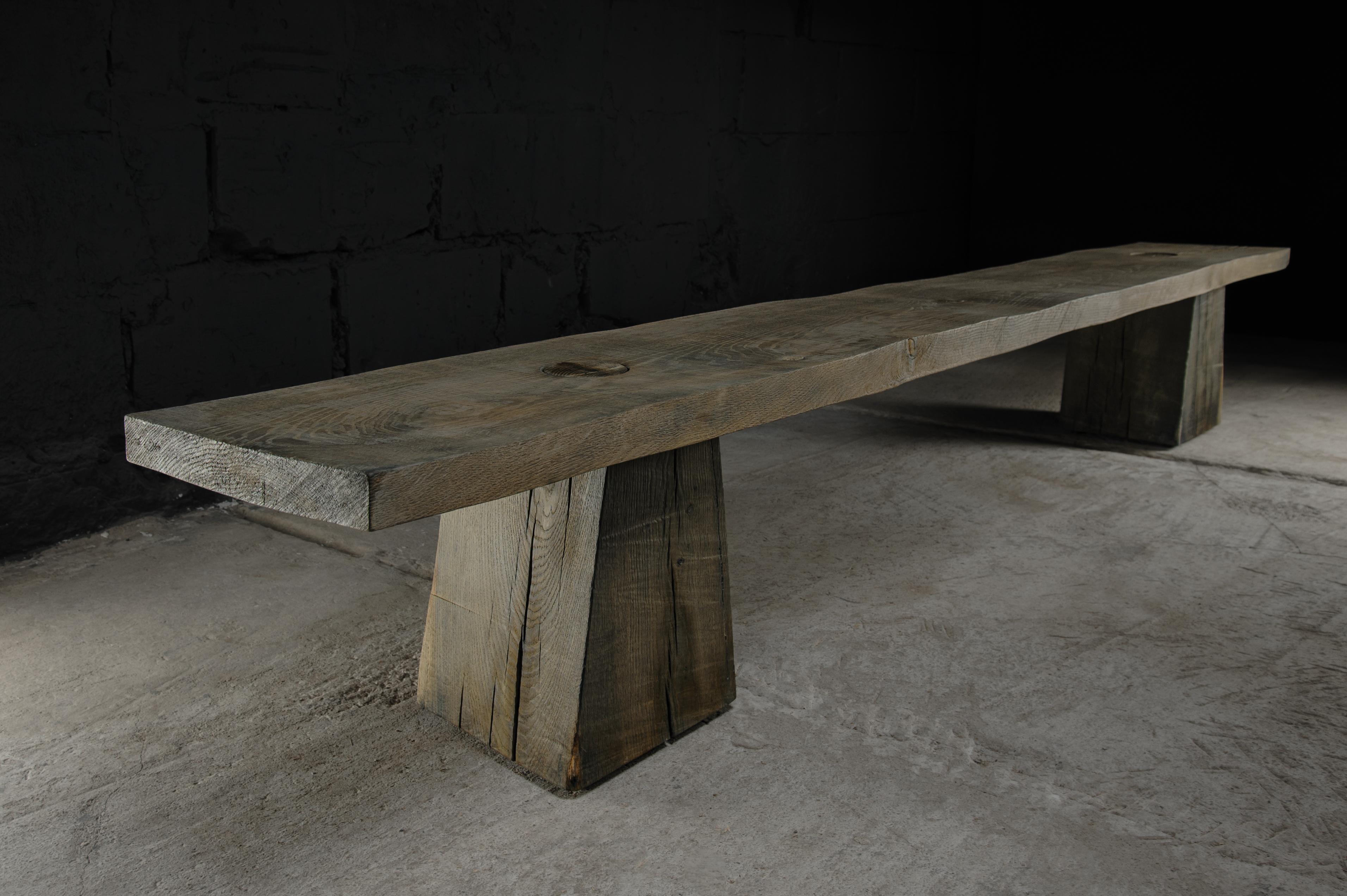 Contemporary Sculpted Massive Bench N3 by Denis Milovanov, Solid Oak, Grey For Sale