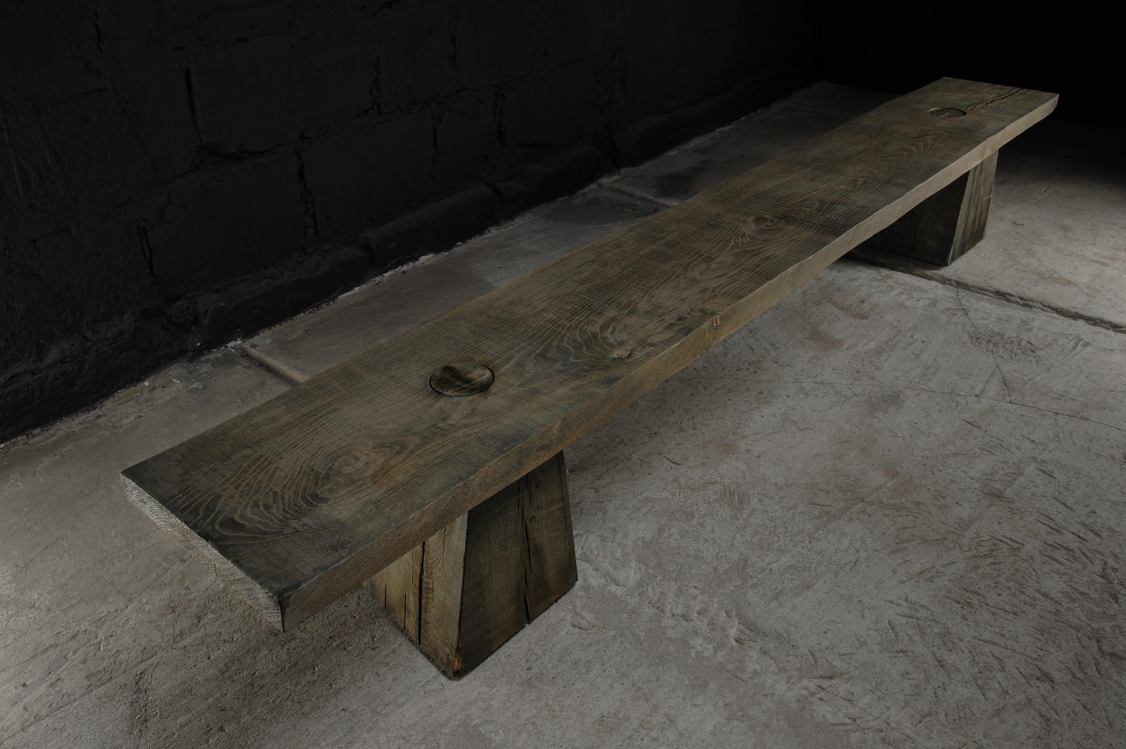 Sculpted Massive Bench N3 by Denis Milovanov, Solid Oak, Grey For Sale 1