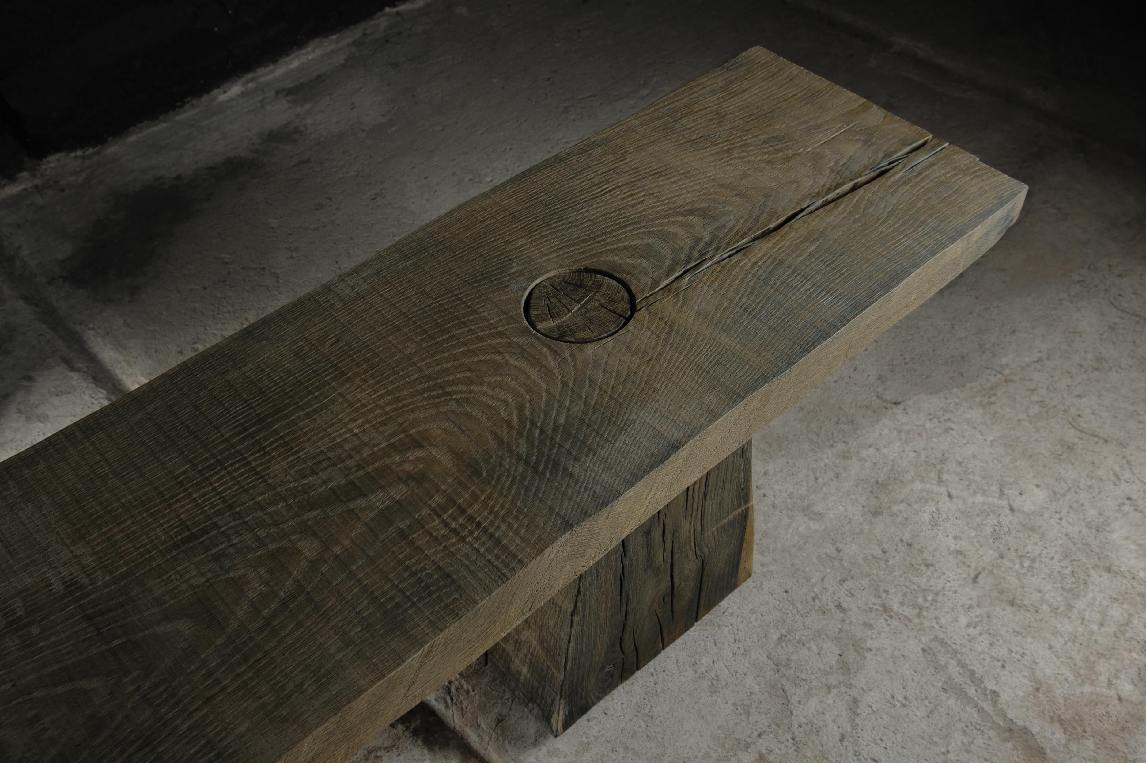 Sculpted Massive Bench N3 by Denis Milovanov, Solid Oak, Grey For Sale 3