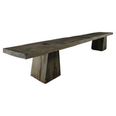 Sculpted Massive Bench N3 by Denis Milovanov, Solid Oak, Grey