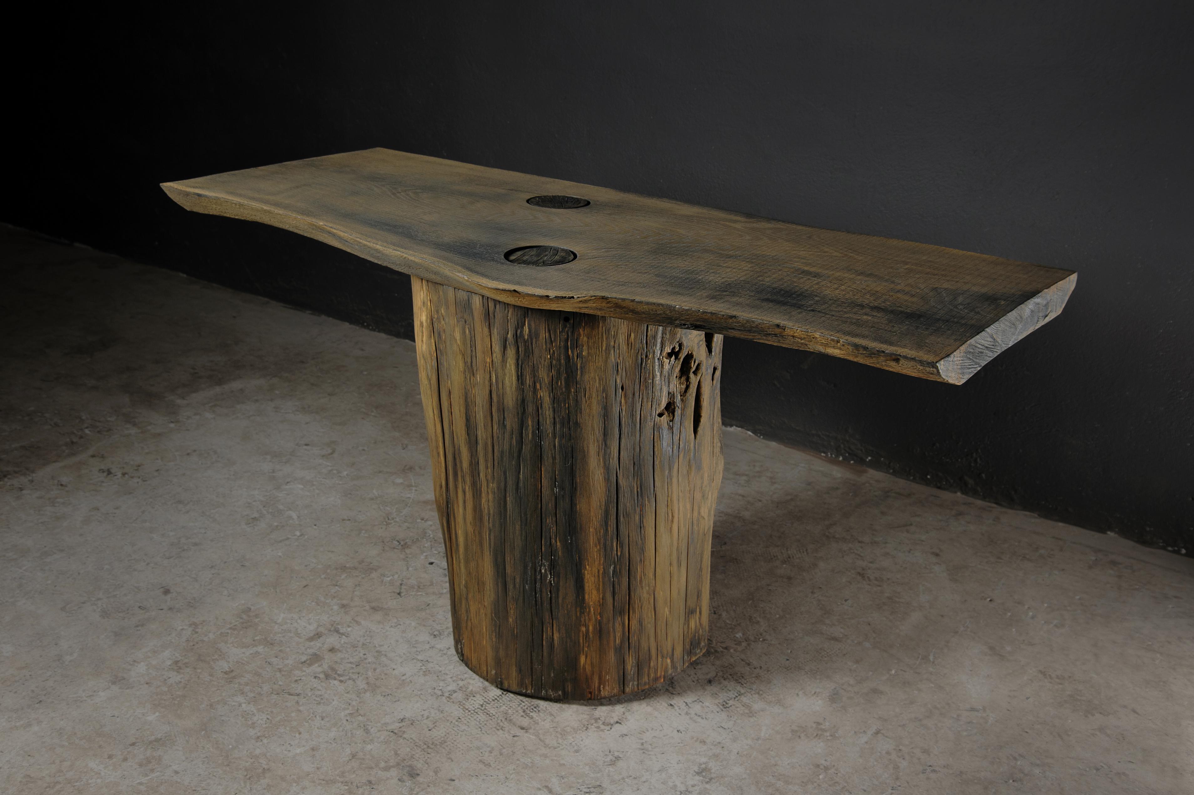 Contemporary Sculpted Massive Console by Denis Milovanov, Solid Oakwood  For Sale