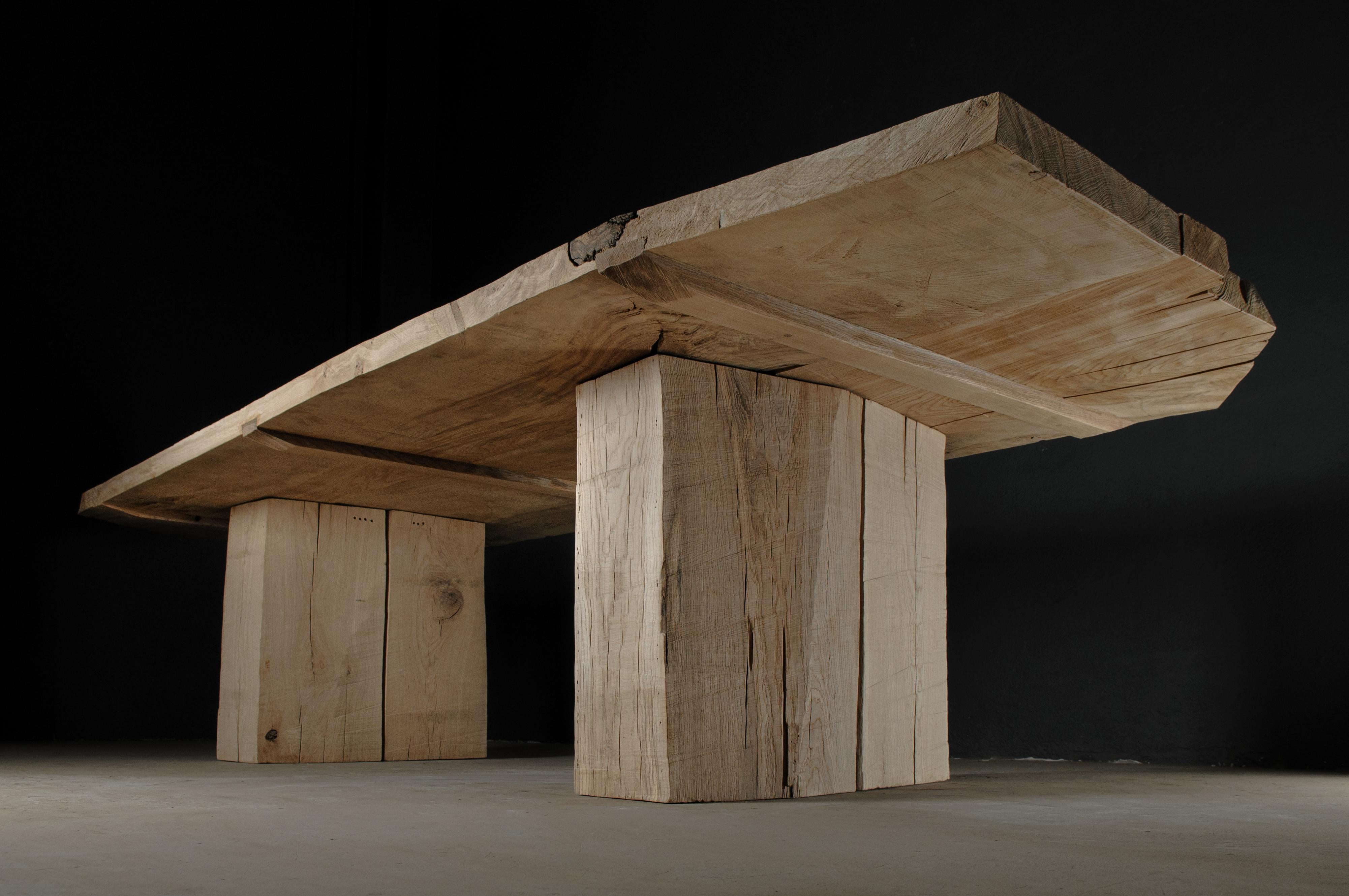 Massive dining table made of solid oak (+ linseed oil)
(Outdoor use OK)

Model shown :
Measures: 310 cm x 122 cm x 79 cm

Warm furniture’s made by Denis Milovanov, founder of 'Soha Concept' design studio. Simplicity of shapes. Authentic