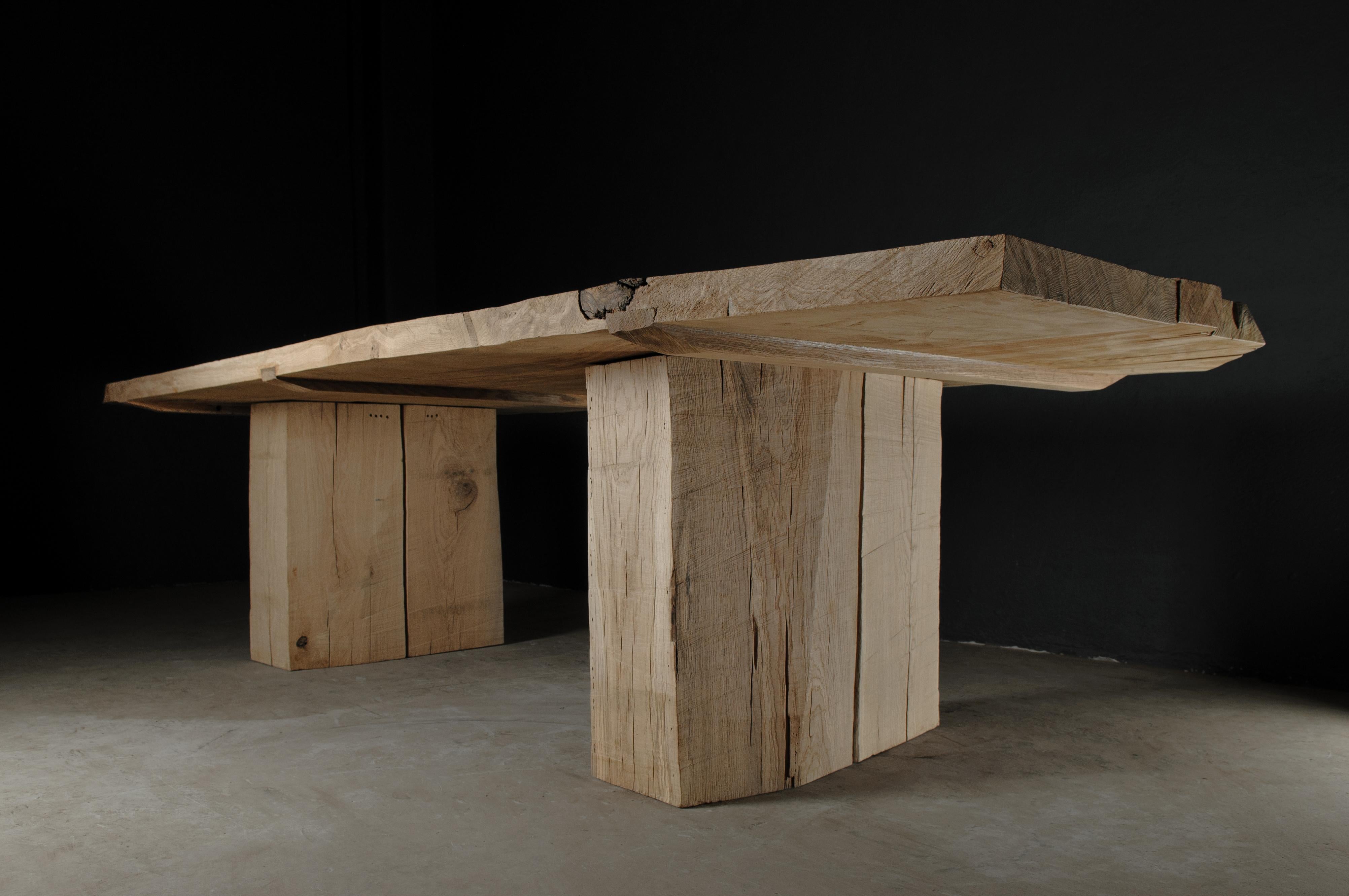 Brutalist Sculpted Massive Dining Table V10 in Solid Oakwood 'In Stock' For Sale