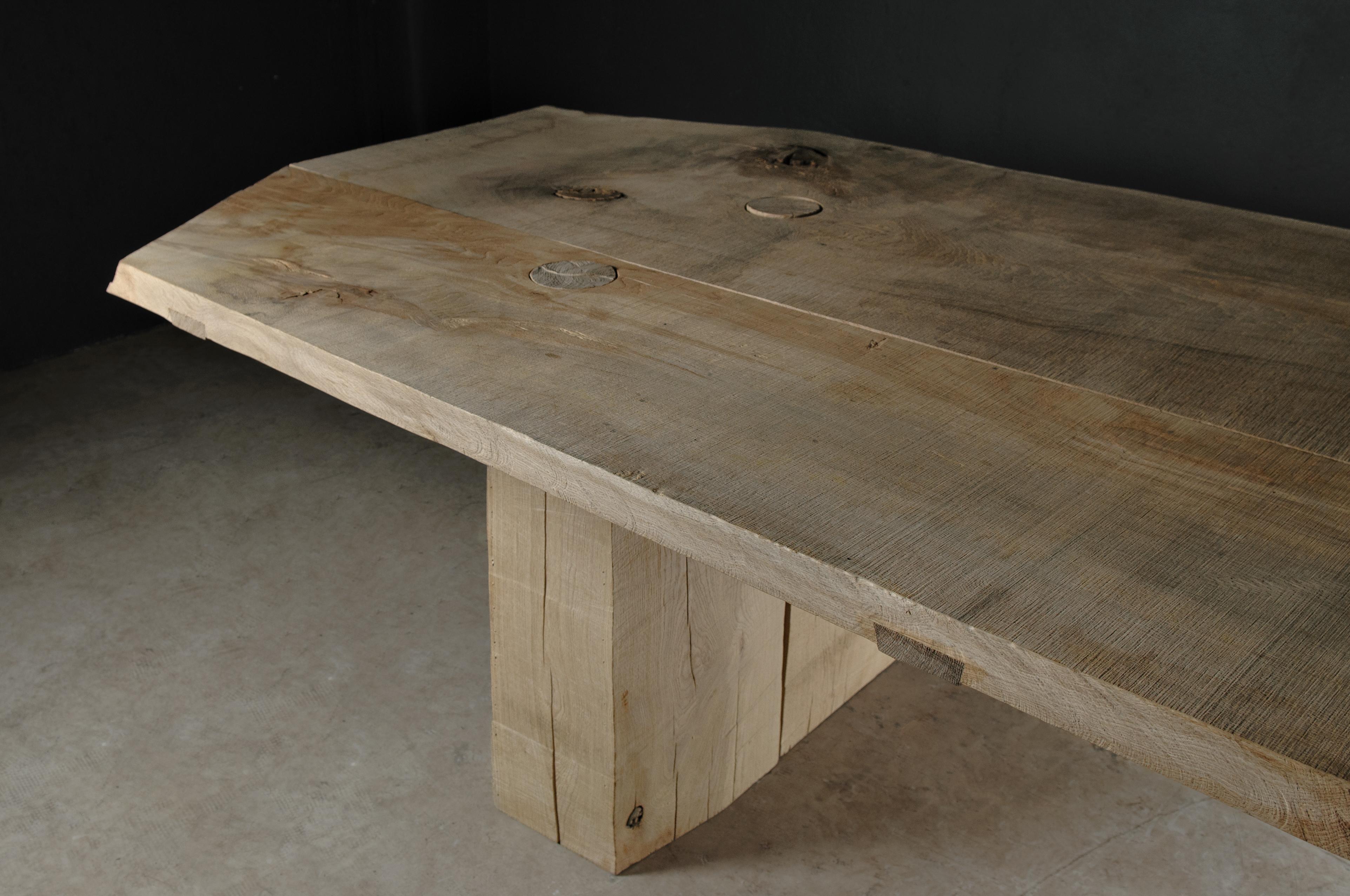 Contemporary Sculpted Massive Dining Table V10 in Solid Oakwood 'In Stock' For Sale