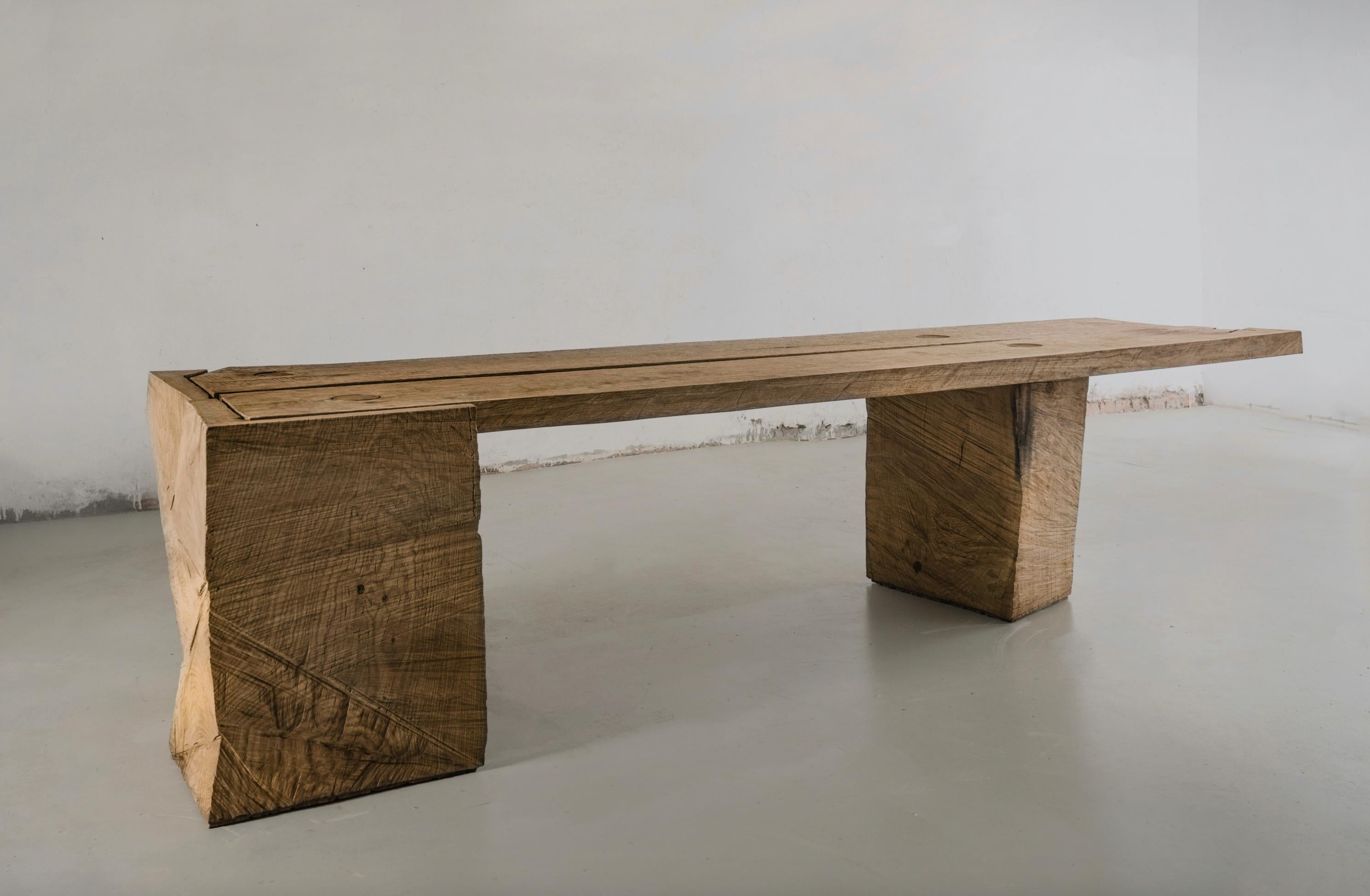 Brutalist Sculpted Massive Dining Table V2 in Solid Oakwood 'Custom Size' For Sale