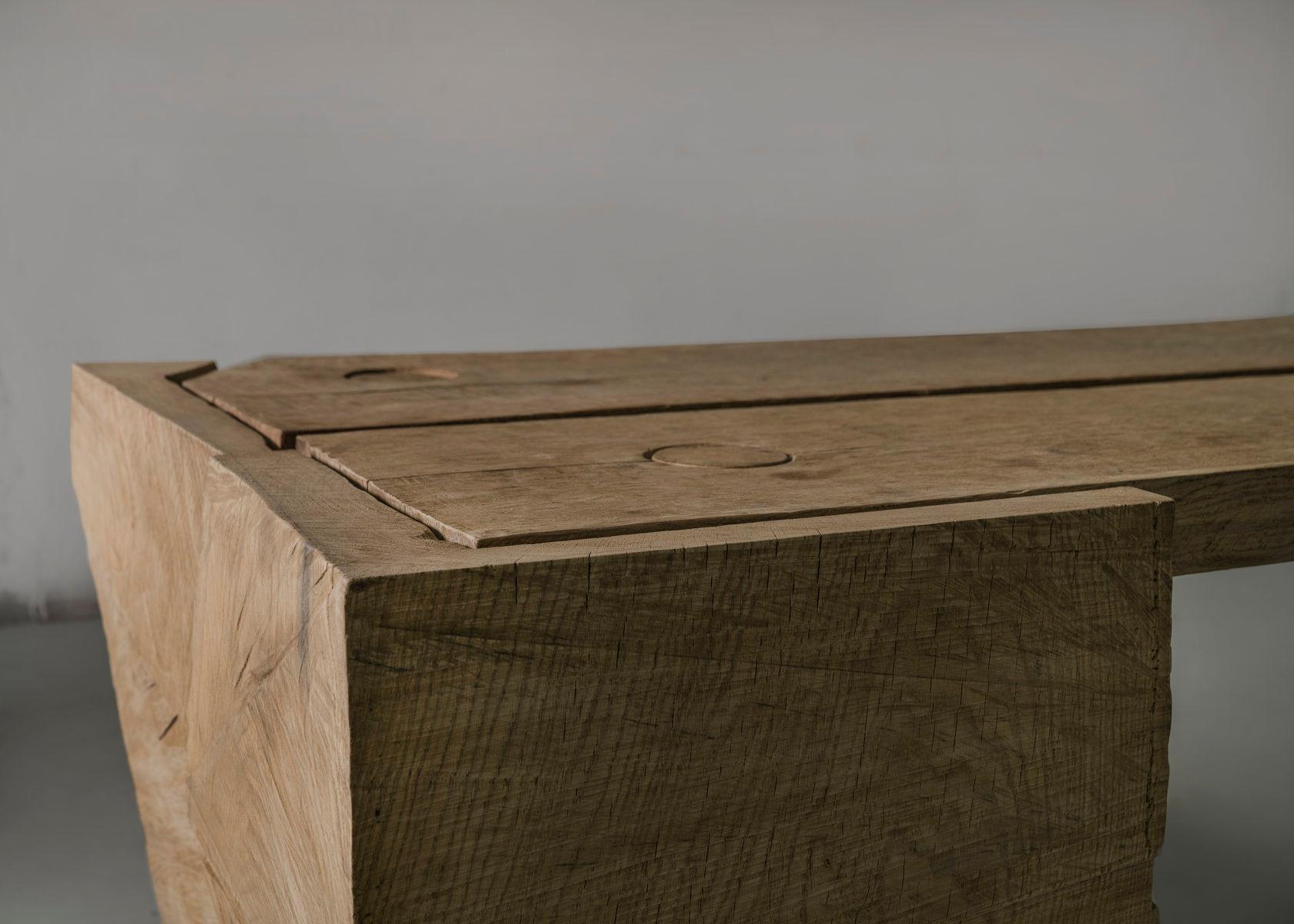 Brutalist Sculpted Massive Dining Table V2 in Solid Oakwood 'Custom Size' For Sale