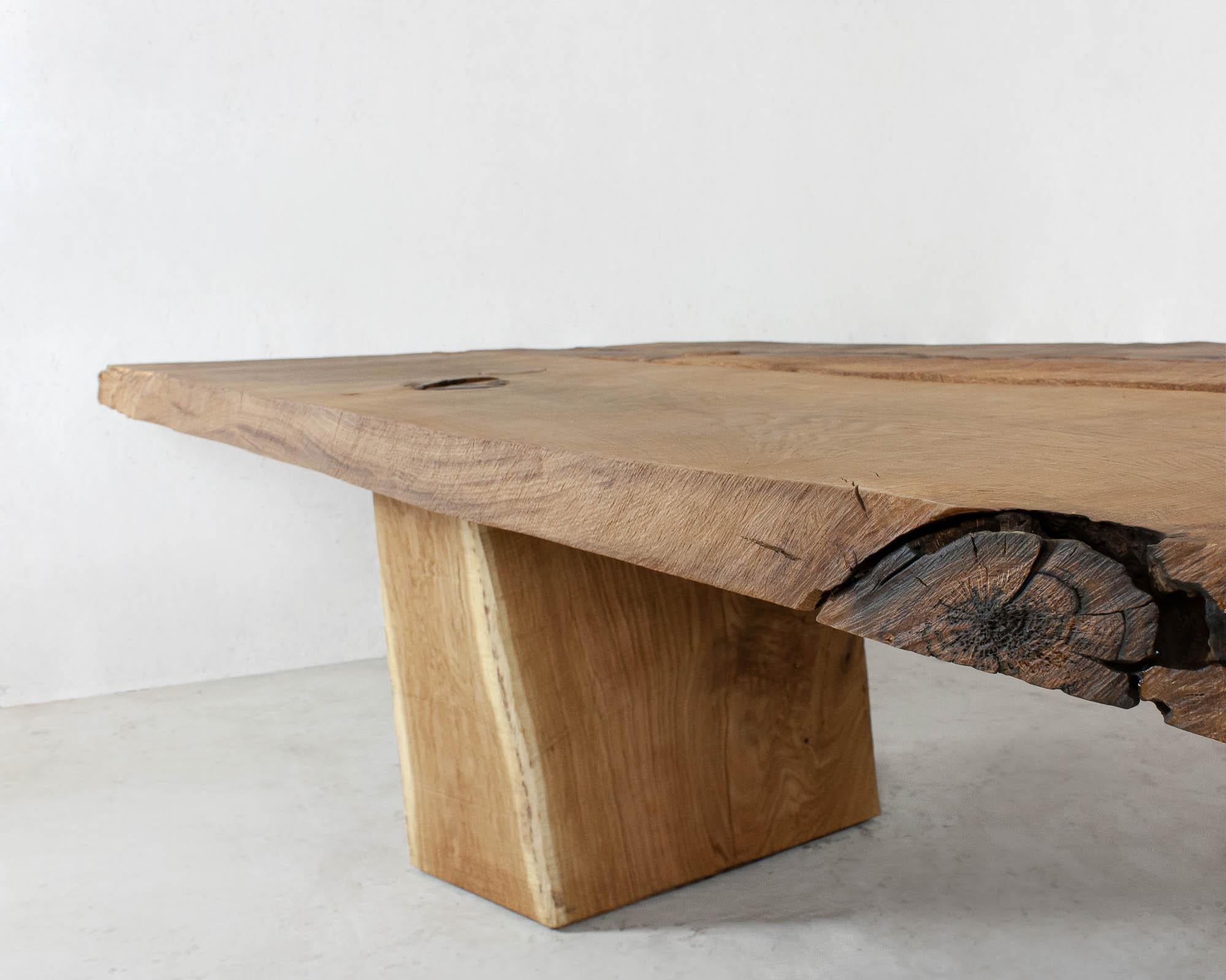 Brutalist Sculpted Massive Dining Table V3 in Solid Oakwood, Custom Size: 11'Lx44