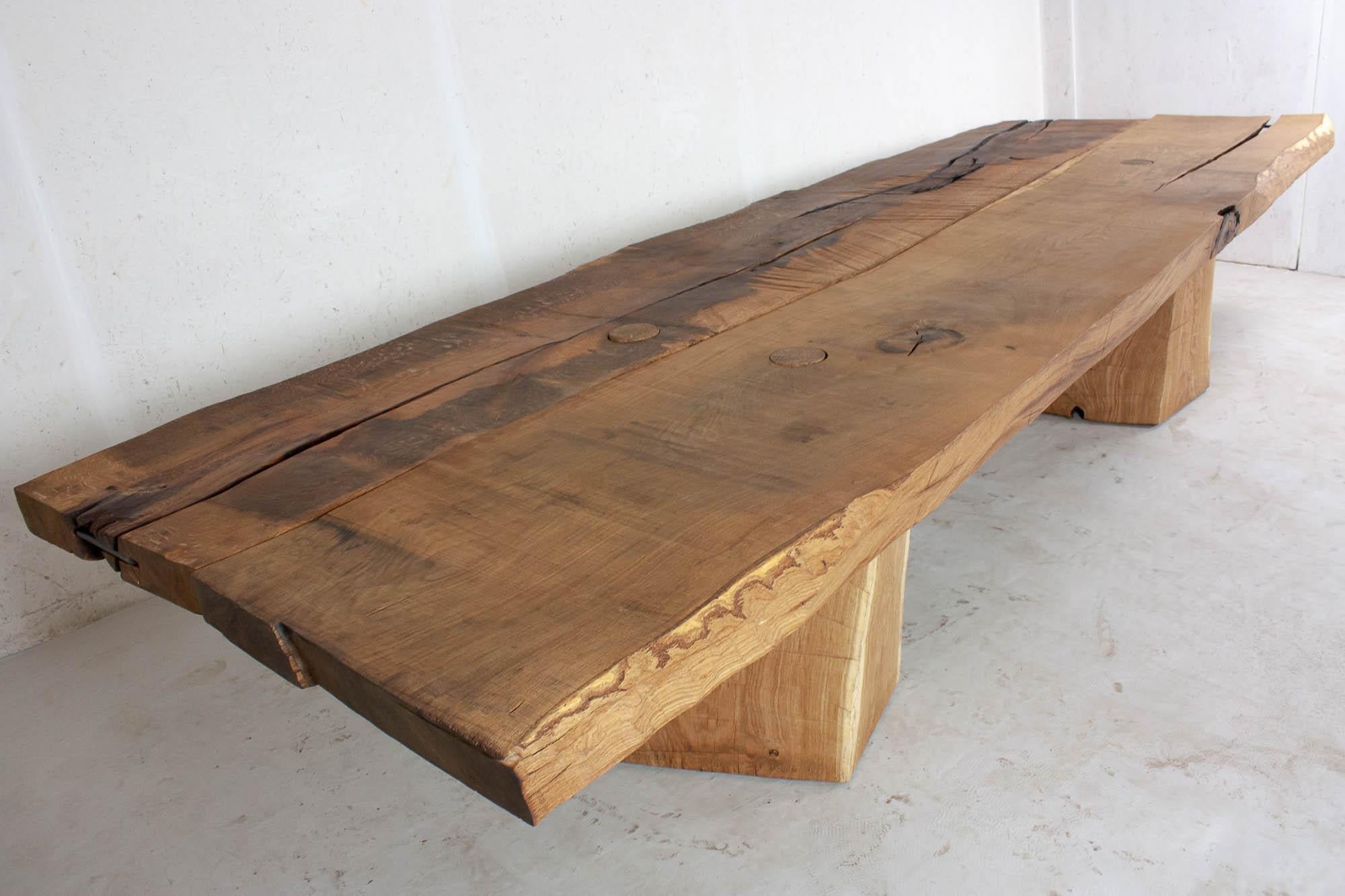 Armenian Sculpted Massive Dining Table V3 in Solid Oakwood, Custom Size: 11'Lx44