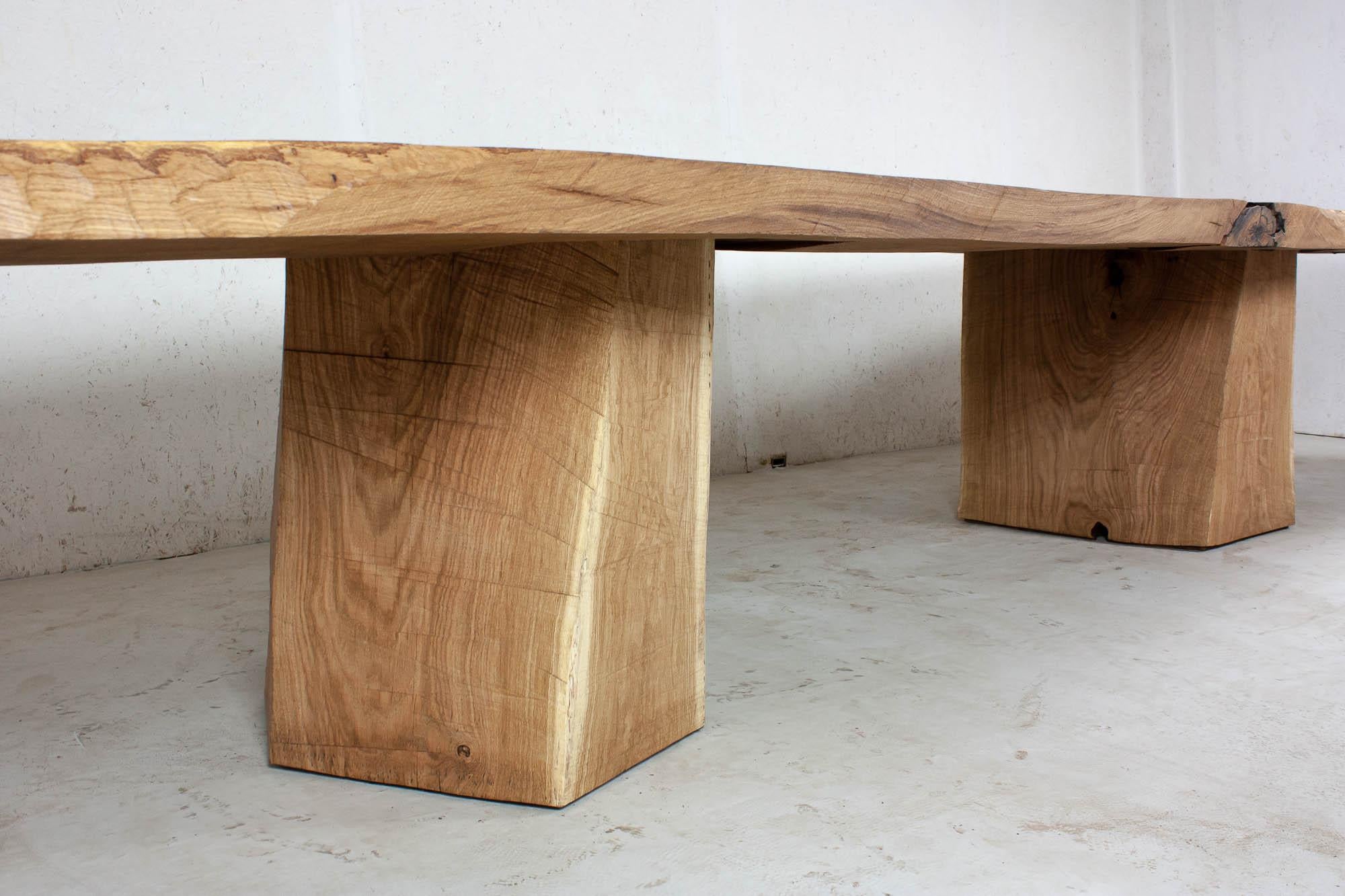 Contemporary Sculpted Massive Dining Table V3 in Solid Oakwood, Custom Size: 11'Lx44
