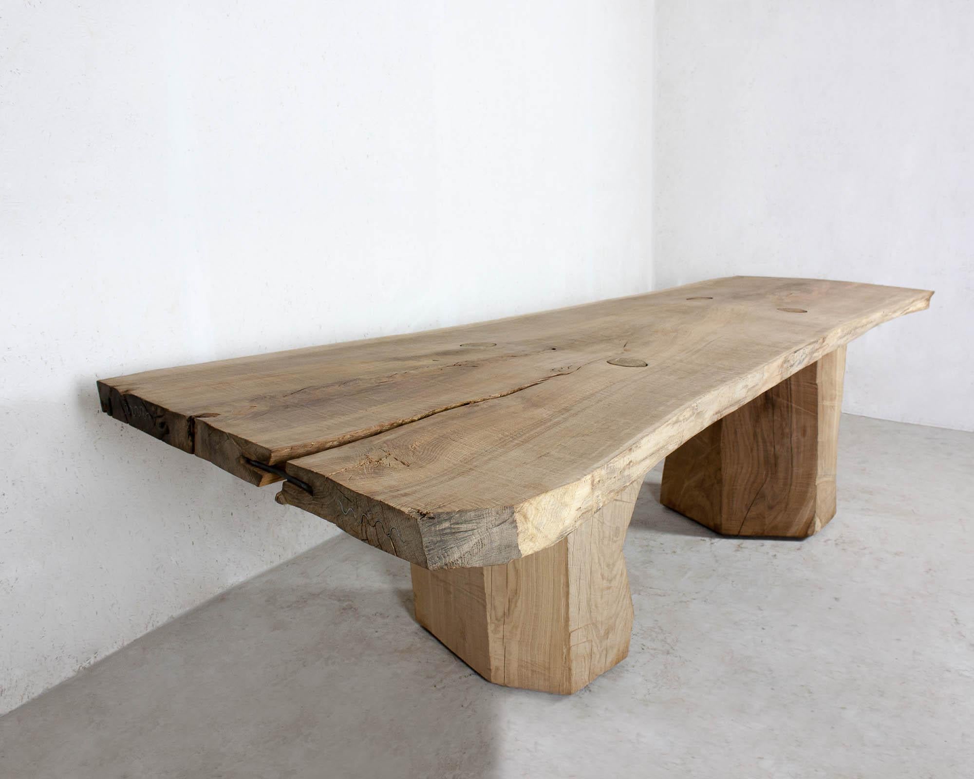 Brutalist Sculpted Massive Dining Table V4 in Solid Oakwood 'Custom Size' For Sale