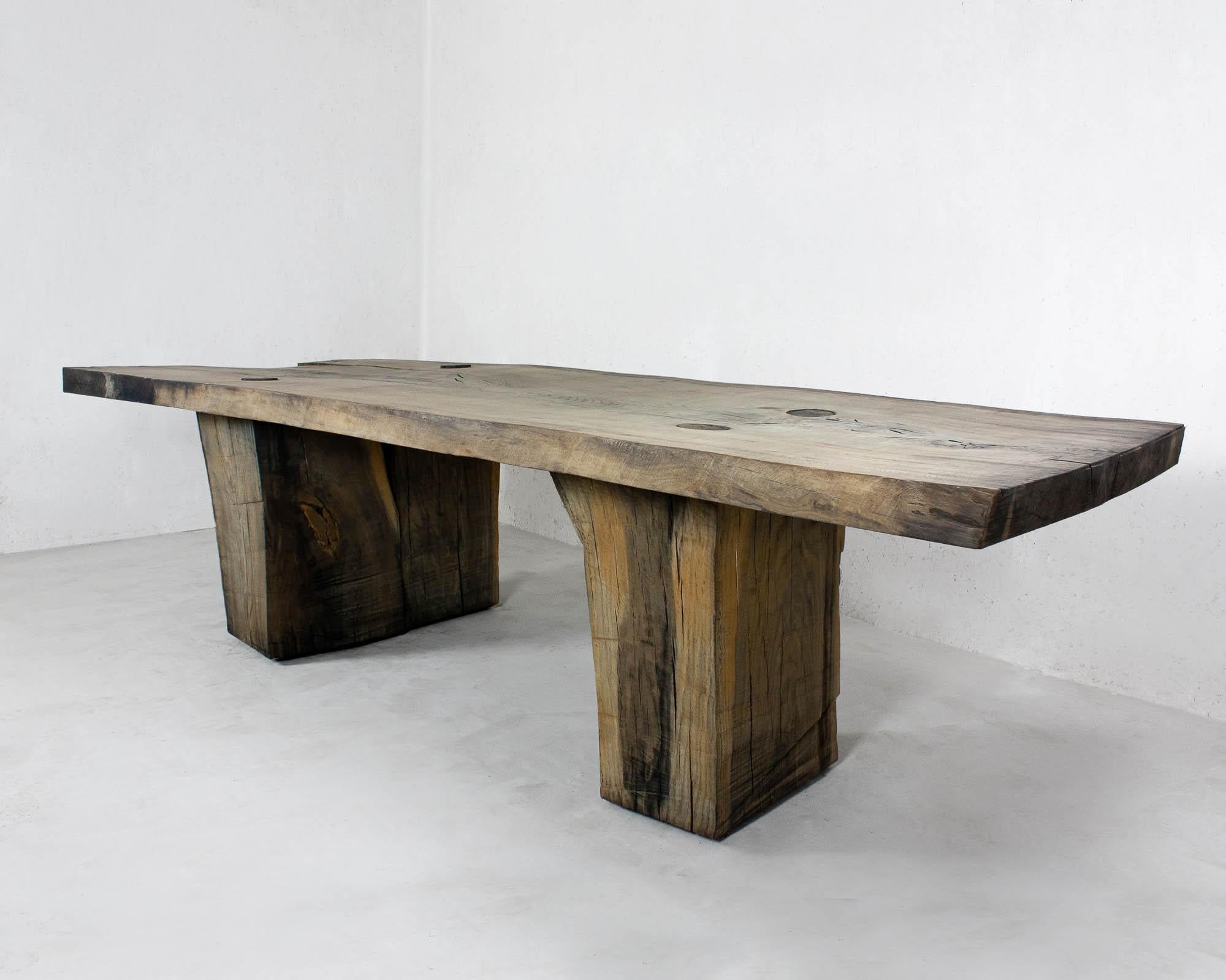 Massive dining table made of solid oak (+ linseed oil)
(Outdoor use OK)


Warm furniture’s made by Russian designer Denis Milovanov for 'Soha Concept' design studio. Simplicity of shapes. Authentic material.
Wooden items are created from oak