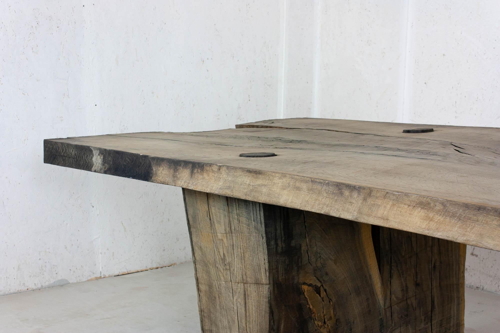 Brutalist Sculpted Massive Dining Table V5 in Solid Oakwood 'Custom Size' For Sale