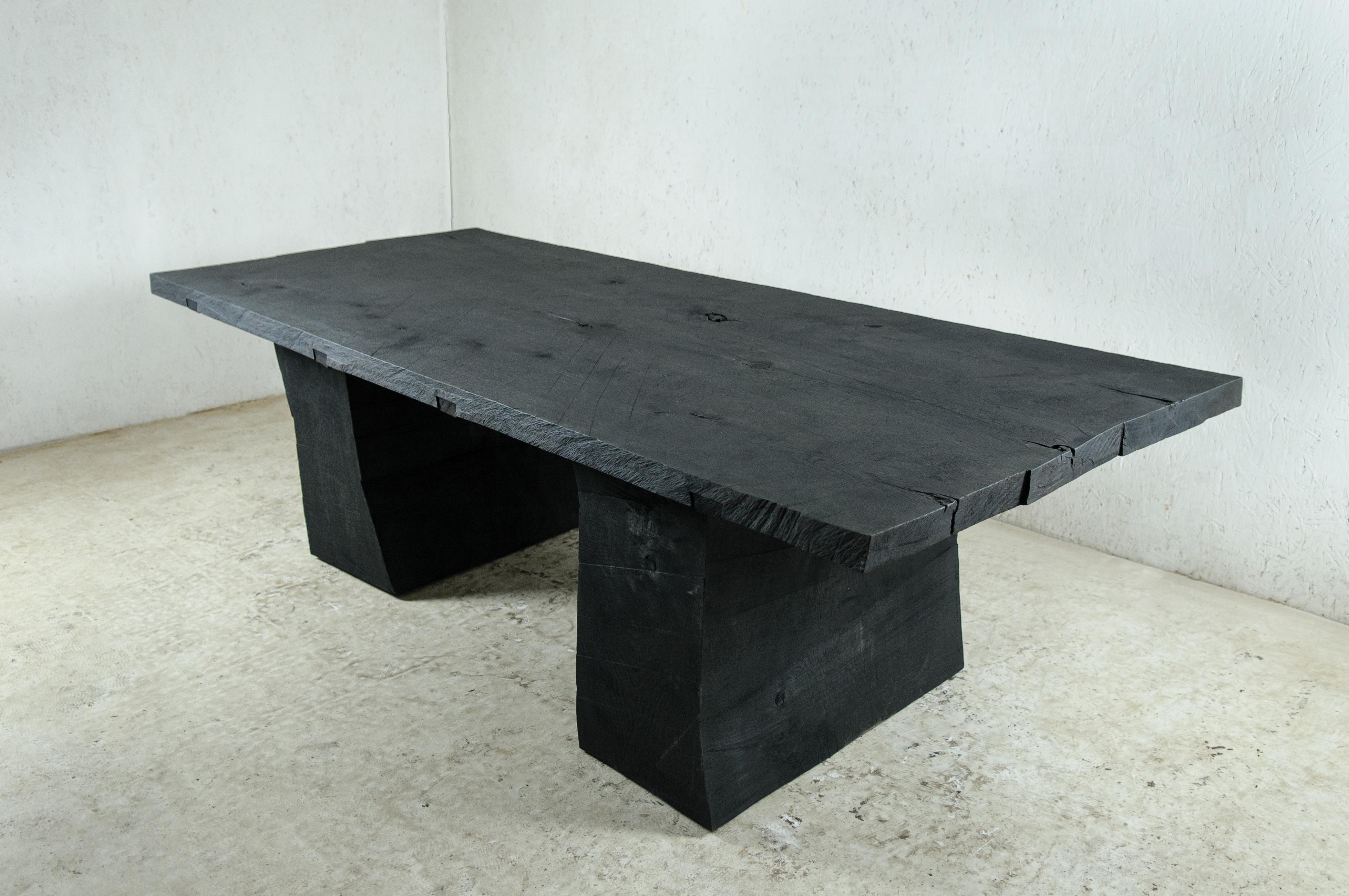Brutalist Sculpted Massive Dining Table V7 in Solid Oakwood 'Custom Size' Dark For Sale