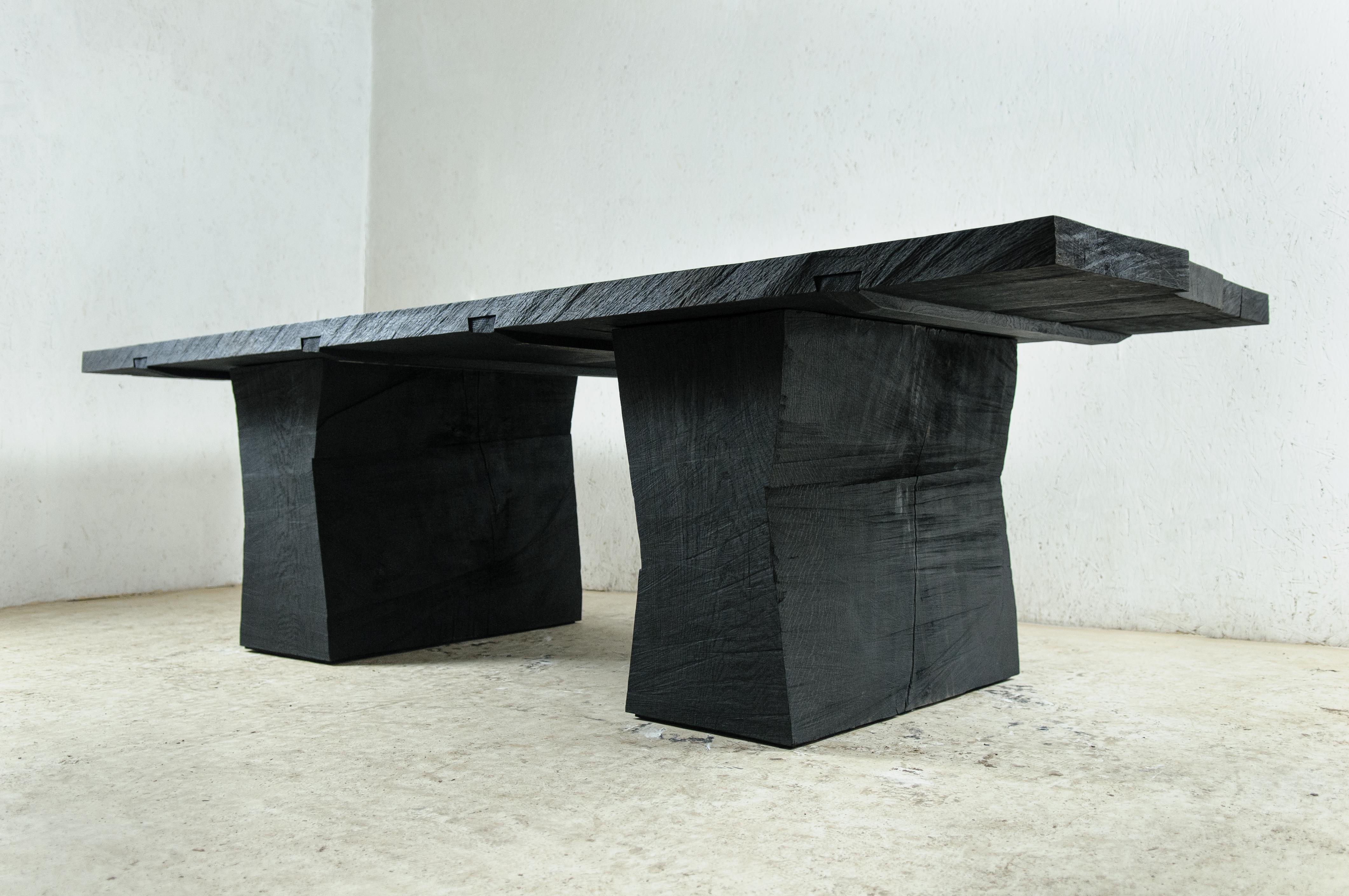 Sculpted Massive Dining Table V7 in Solid Oakwood 'Custom Size' Dark In New Condition For Sale In Paris, FR