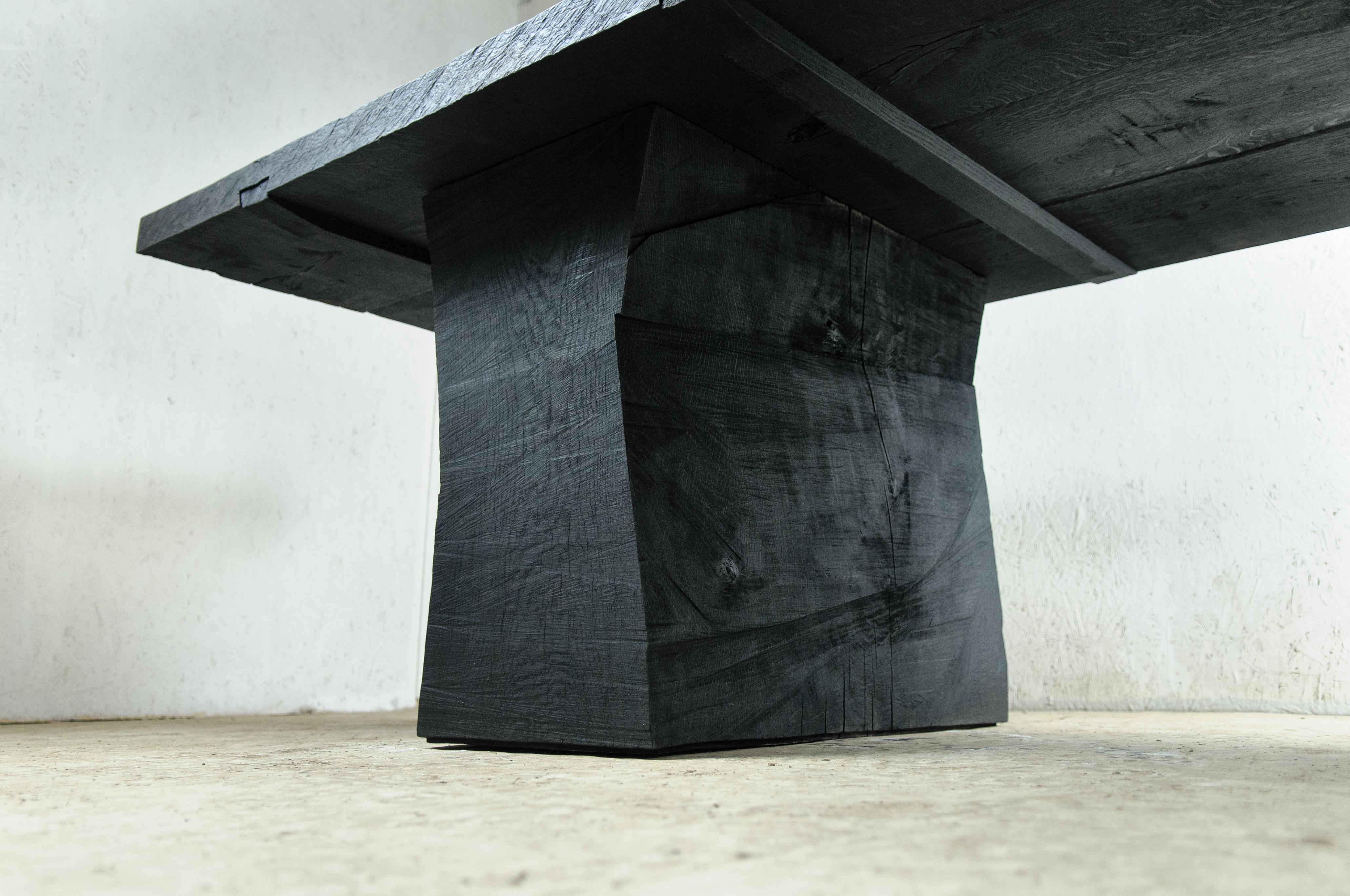 Contemporary Sculpted Massive Dining Table V7 in Solid Oakwood 'Custom Size' Dark For Sale