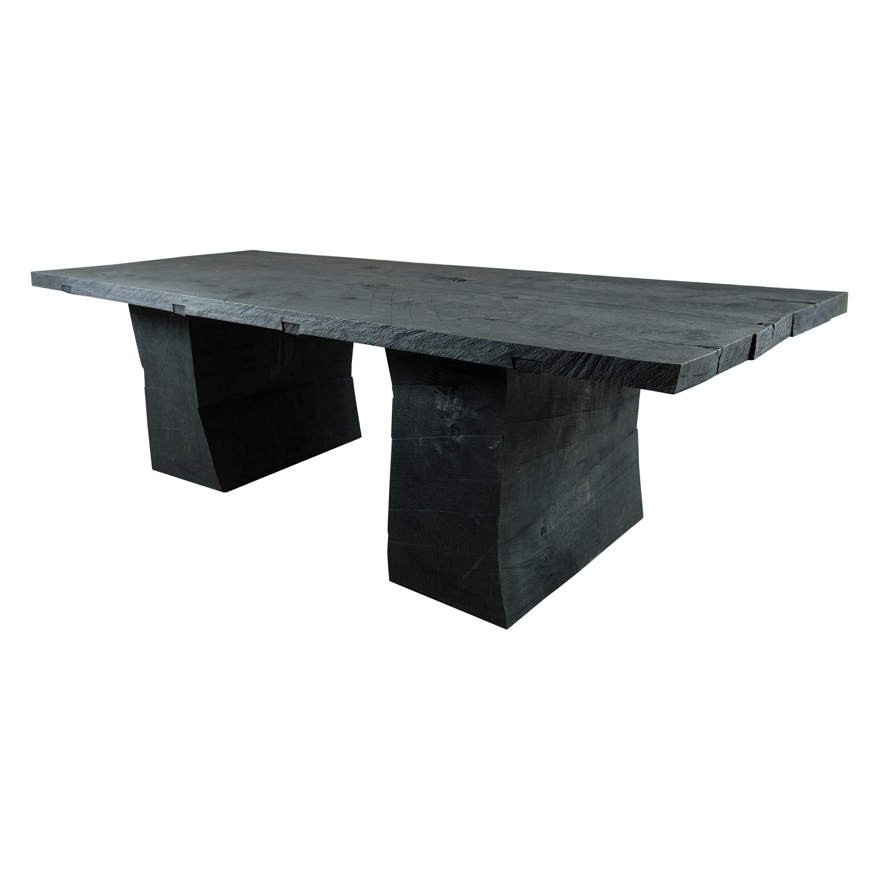 Sculpted Massive Dining Table V7 in Solid Oakwood 'Custom Size' Dark For Sale