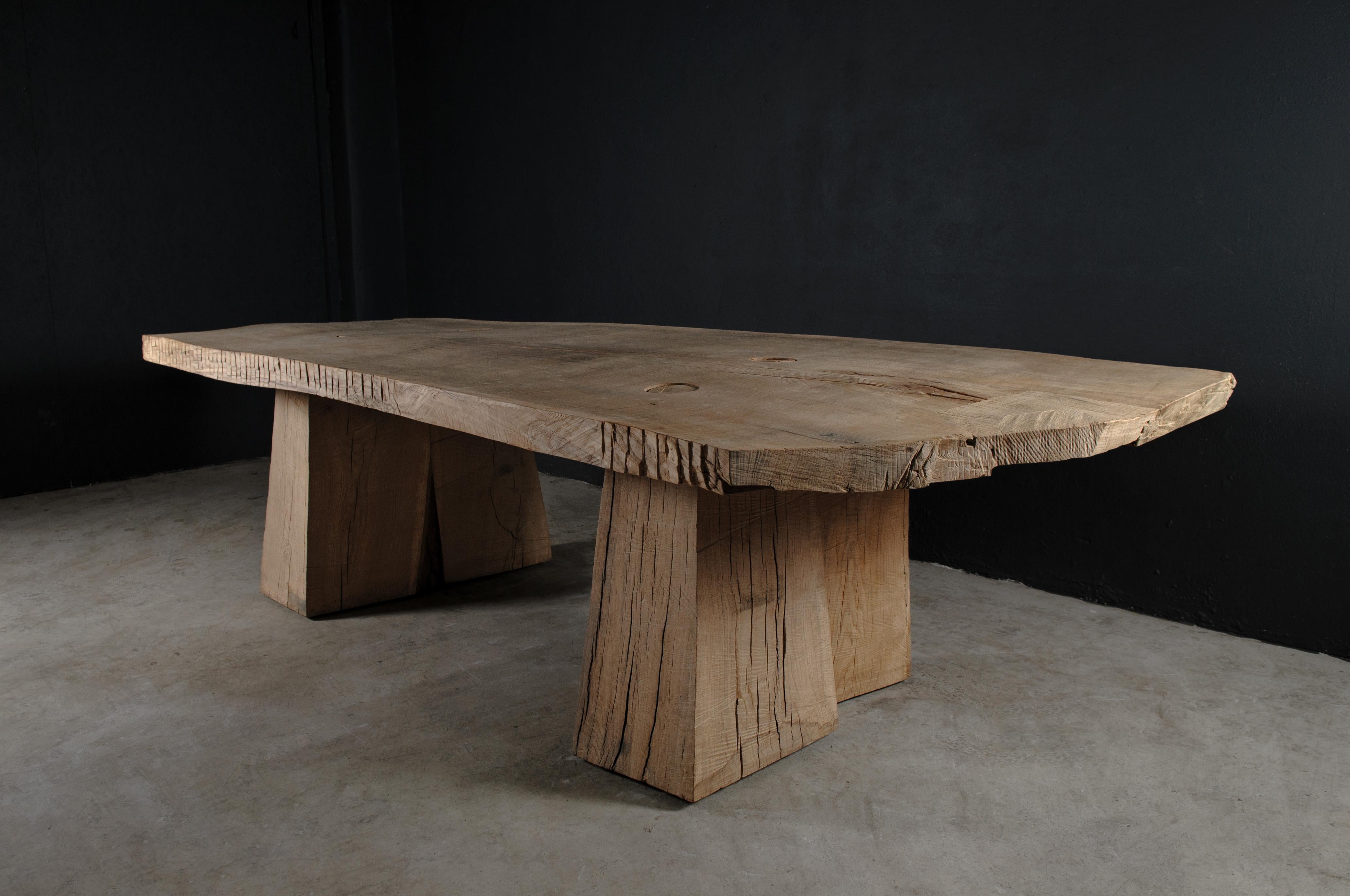Brutalist Sculpted Massive Dining Table V8 in Solid Oakwood 'Custom Size' For Sale